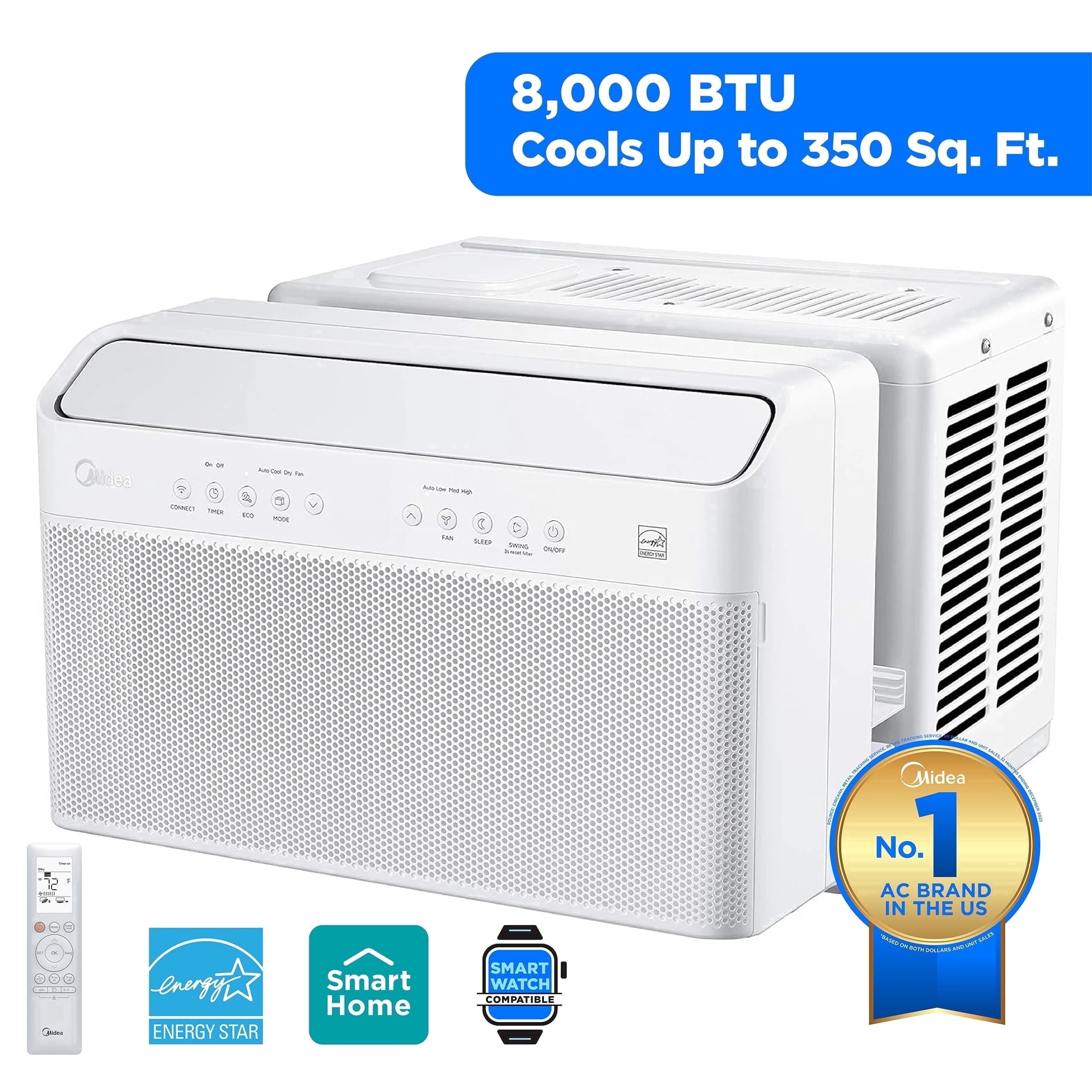 Midea 8,000 BTU Smart Inverter U-Shaped Window Air Conditioner (White, 350 sq ft) t7jnw