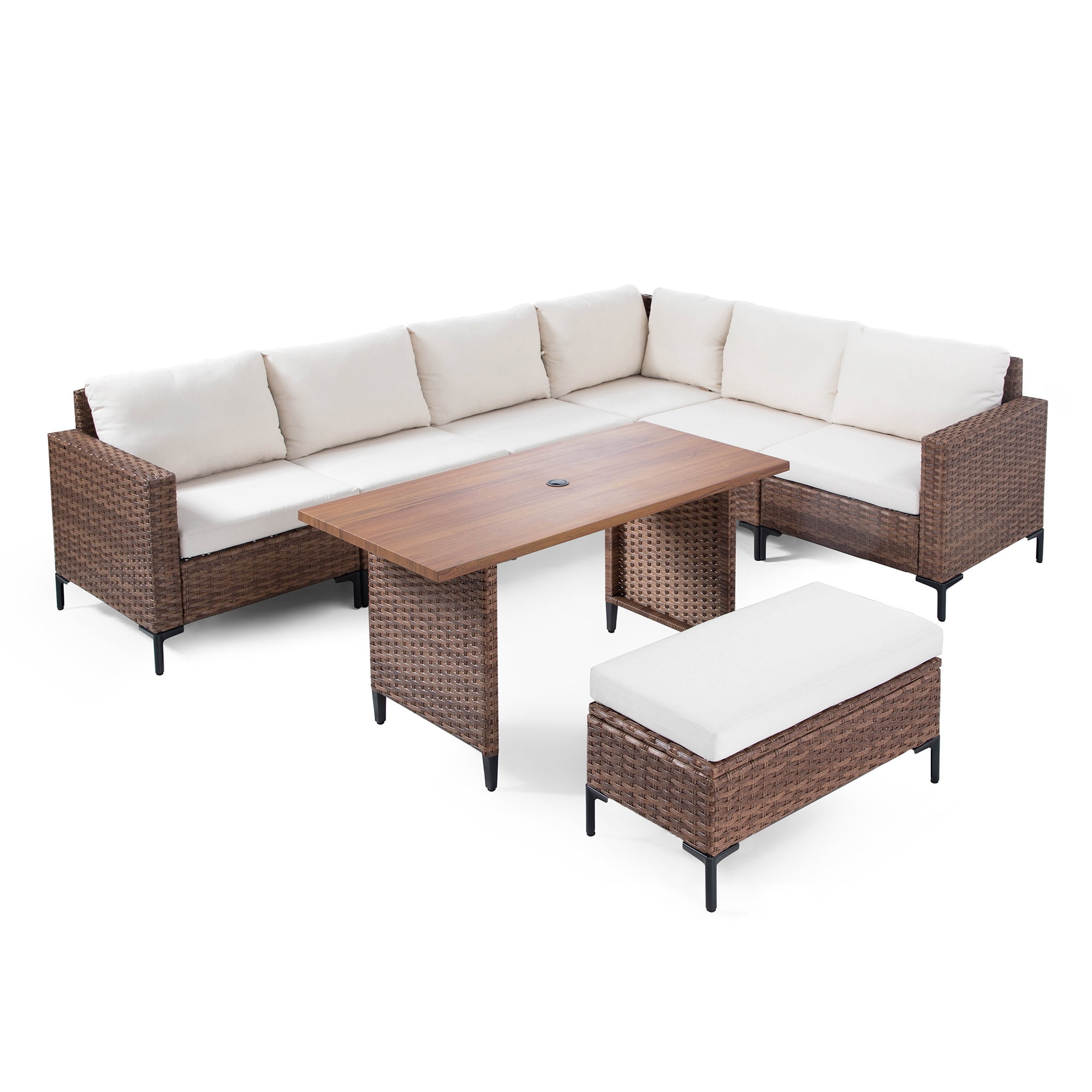 Lausaint Home 8-Piece Patio Furniture Set, Outdoor Wicker Conversation Set with Adjustable Backrest and Storage Ottoman (Beige, 8-Piece) ba36w