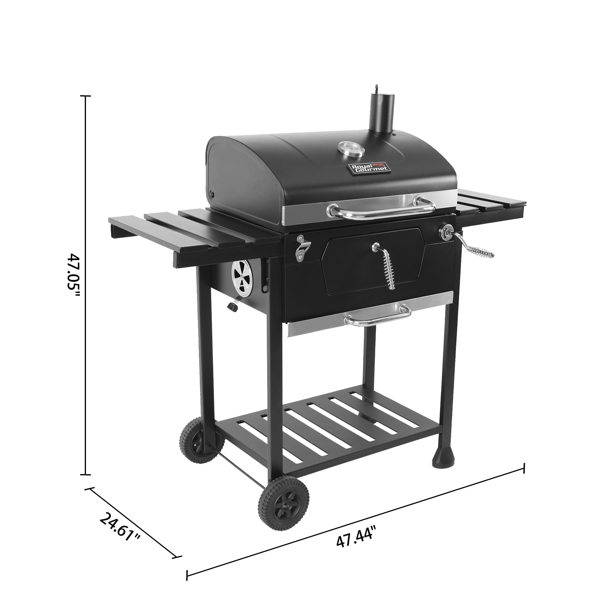 Royal Gourmet CD1824EN Charcoal BBQ Grill with Adjustable Charcoal Pan and Side Tables (Black, 474 sq in) e9i79
