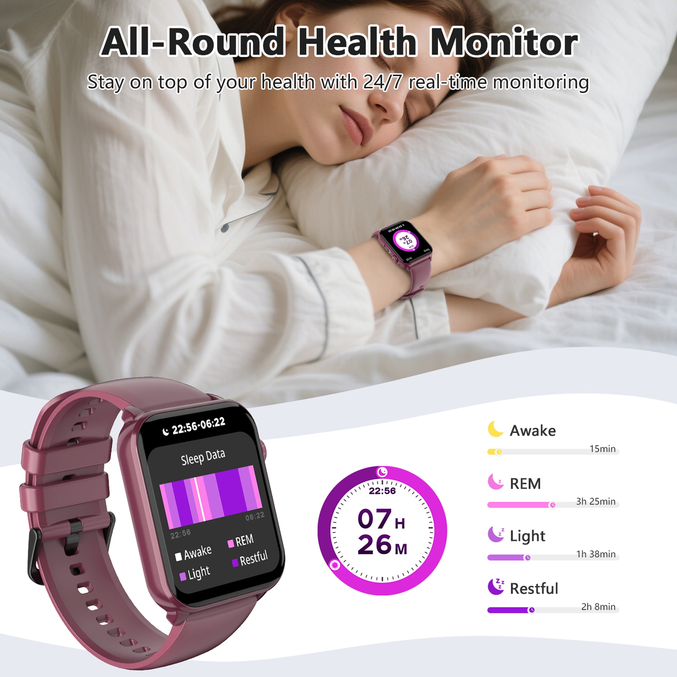 IOWODO Smart Watch Fitness Tracker with Bluetooth Calling and 100+ Sports Modes (Purple, 1.91 in) 9r1i3