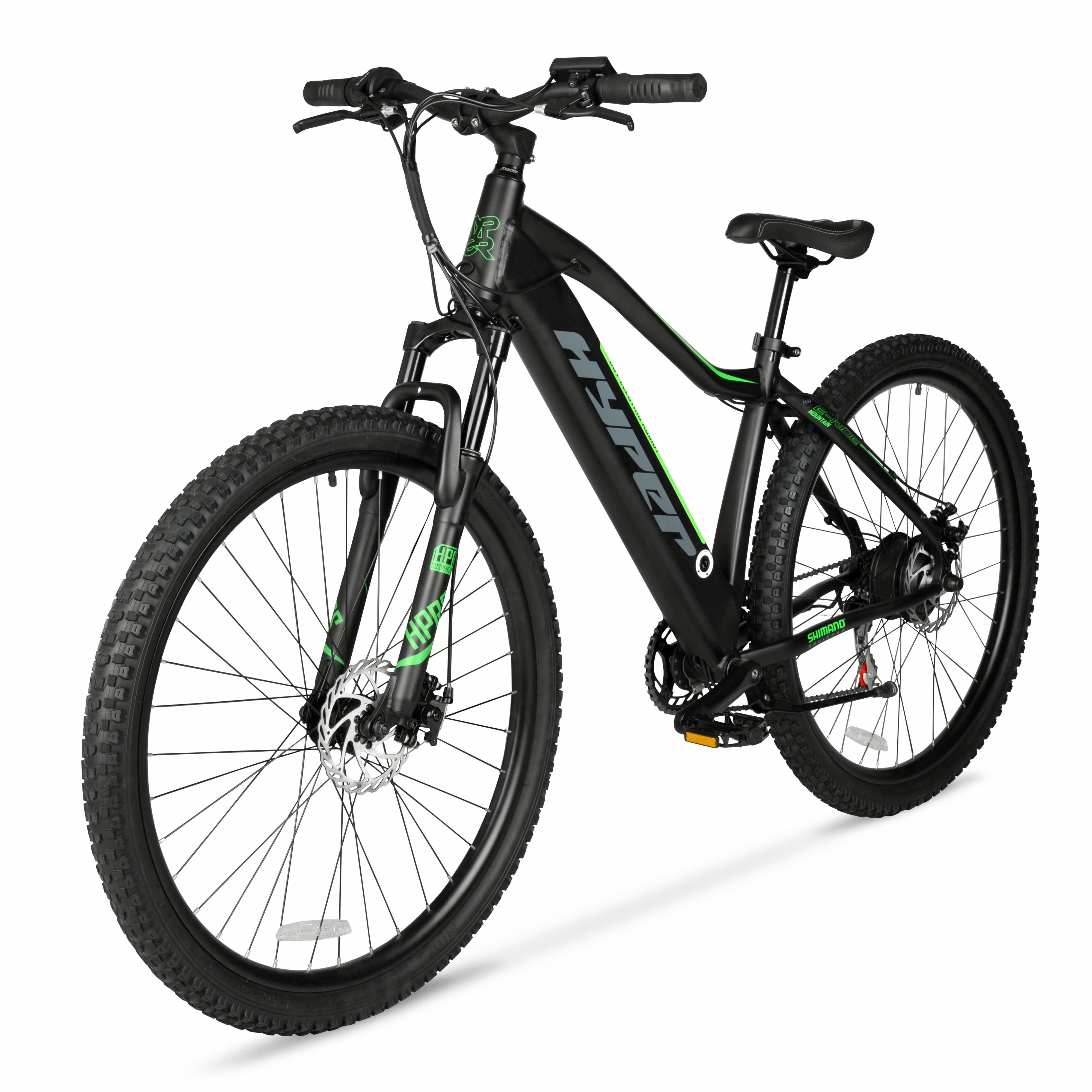 Hyper Bicycles 29 in Electric Mountain Bike, 350W Motor, 6-Speed Trail E-Bike (Black, 29 in) 5tser