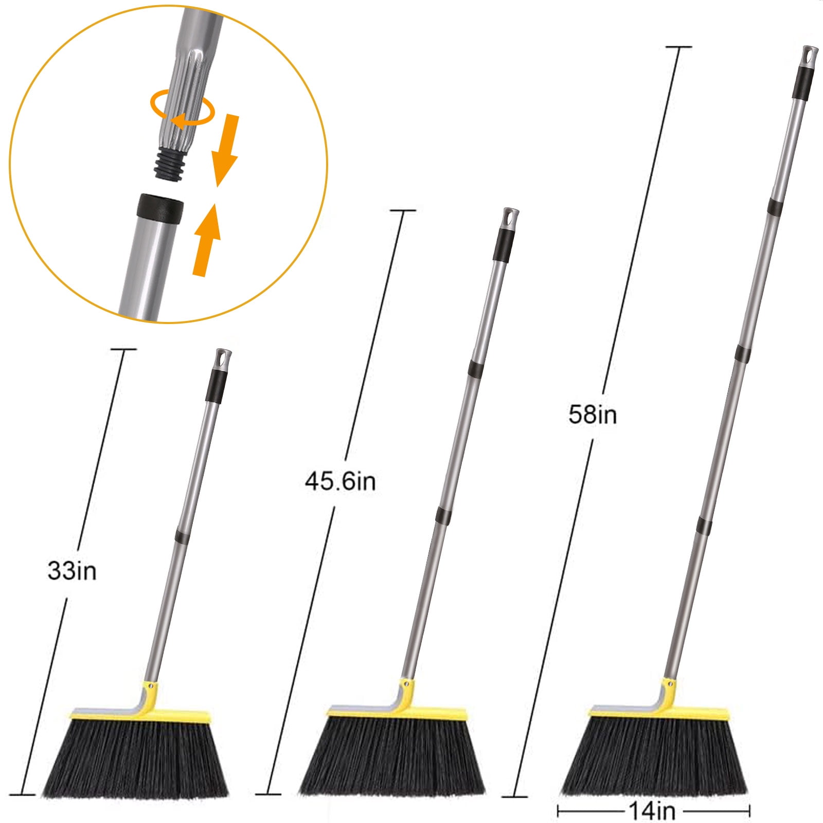 PandaGrip Heavy Duty Commercial Floor Broom with Adjustable Handle (Yellow, 58 in) lo1u5