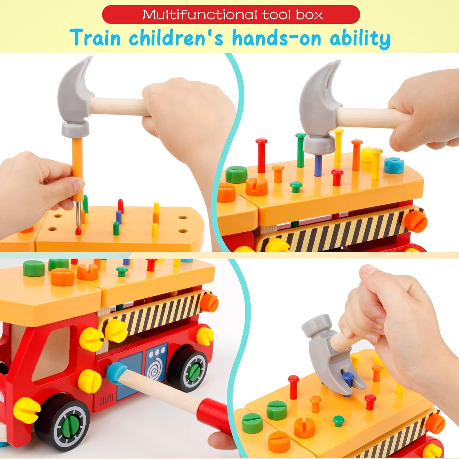 LTONLINE Wooden Toddler Tool Bench Montessori Construction Set (62 Pieces) u6r7m