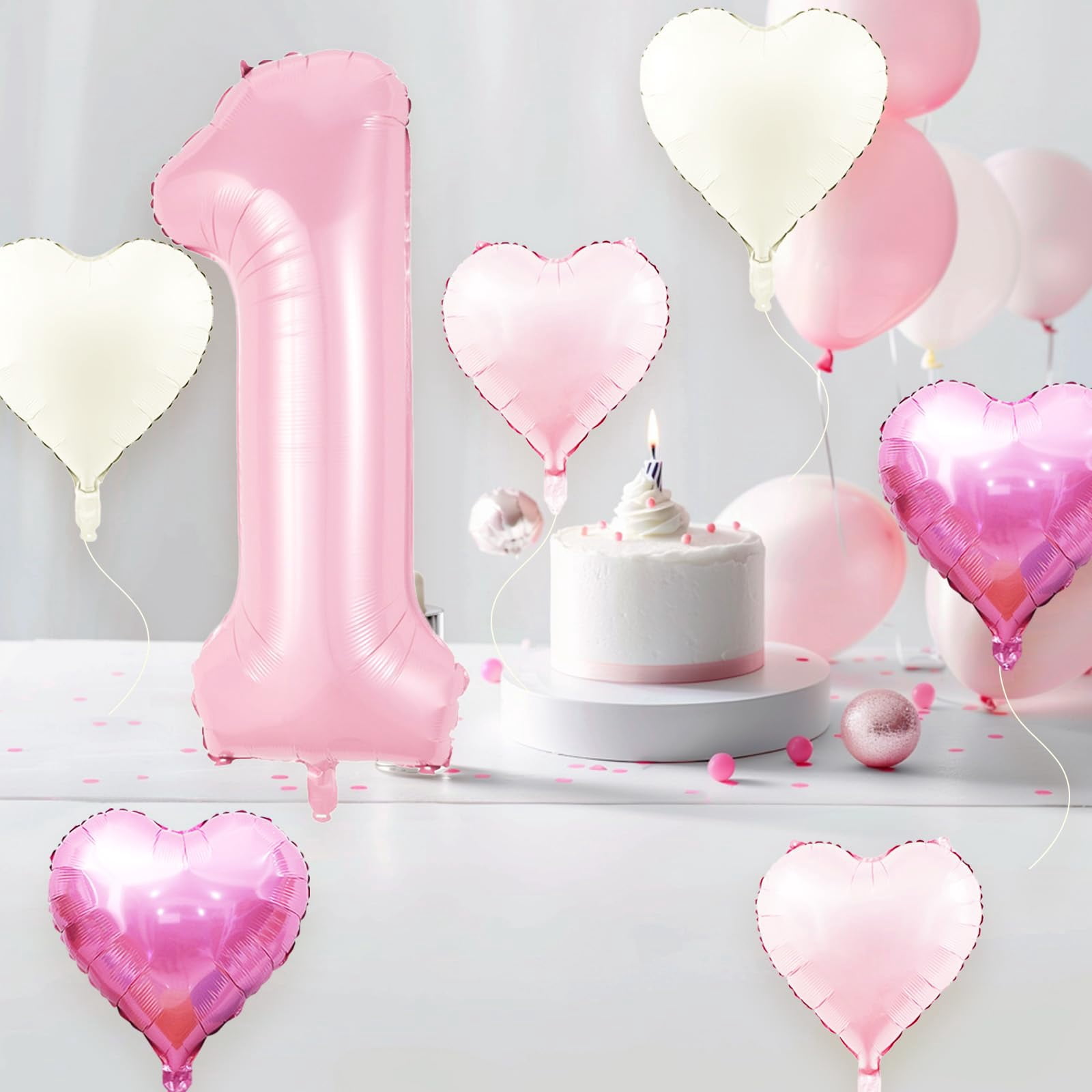 Biapian Number 5 Balloon Set for Birthday Party Decorations (Pink, 40 in Number Balloon with 18 in Heart Balloons) w24vt