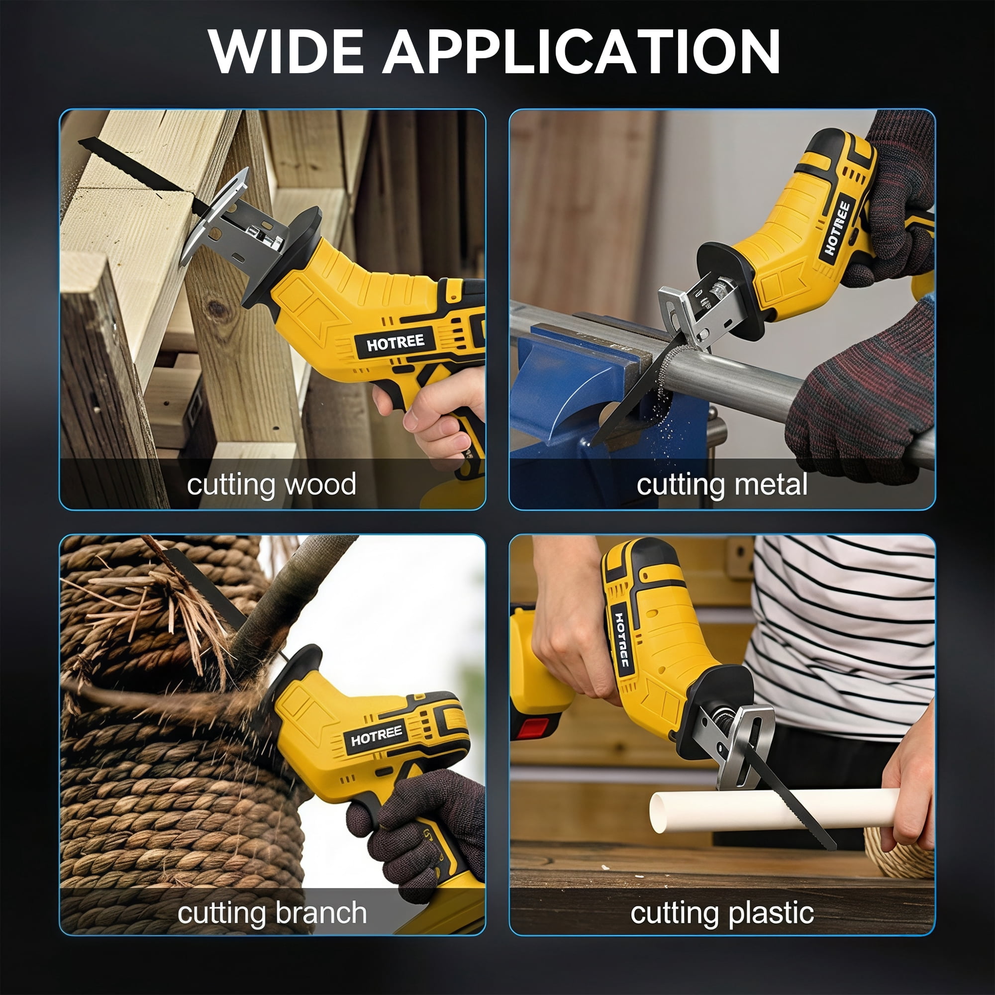 HOTREE Cordless Reciprocating Saw, Variable Speed Power Tool with Dual 2.0Ah Batteries and 8-Piece Blade Kit (Yellow) 9rtc7