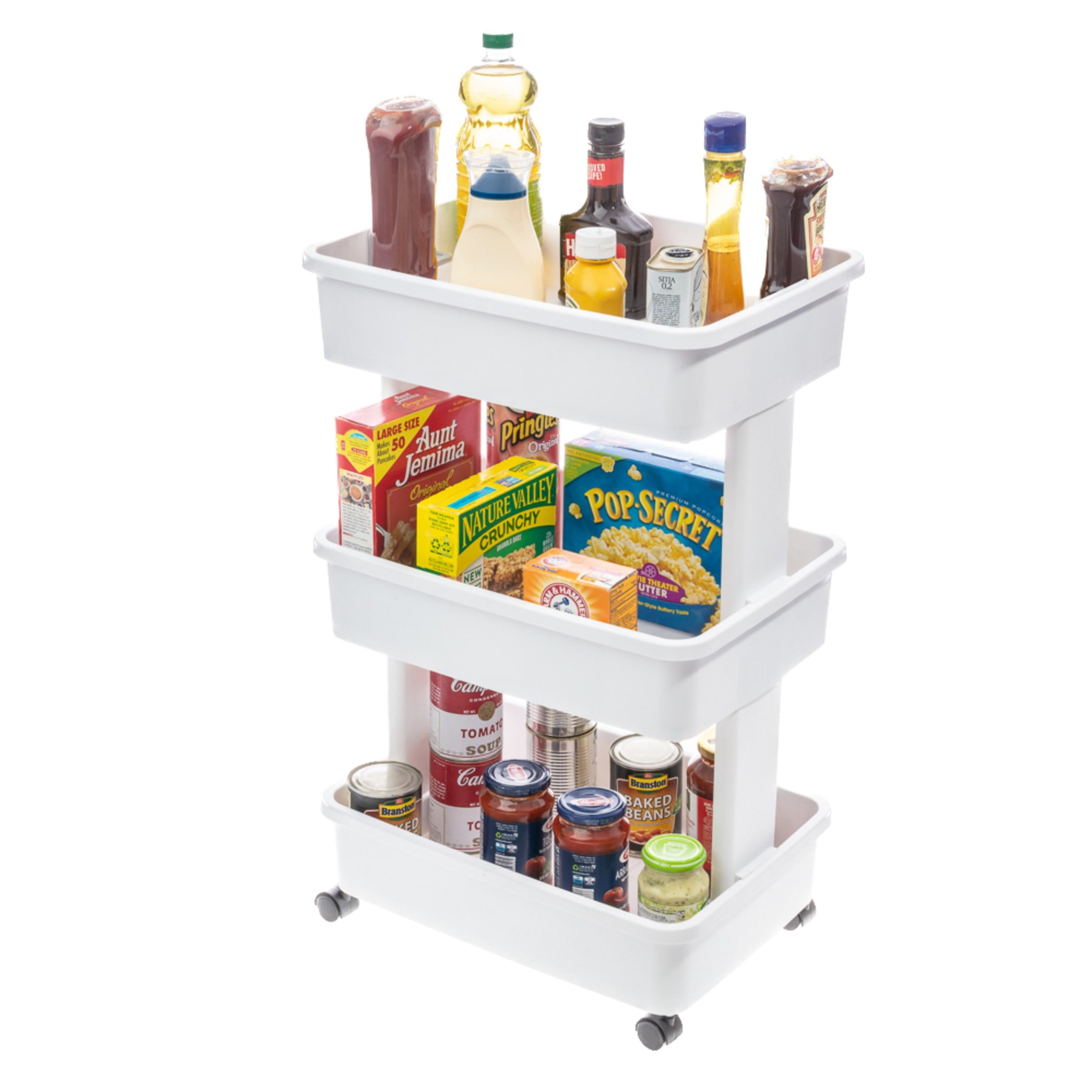 Mainstays 3-Tier Rolling Storage Cart, Multi-Purpose Organizer for Laundry and Home (Arctic White, 17.3 in x 12.5 in x 27.2 in) 9jpbk