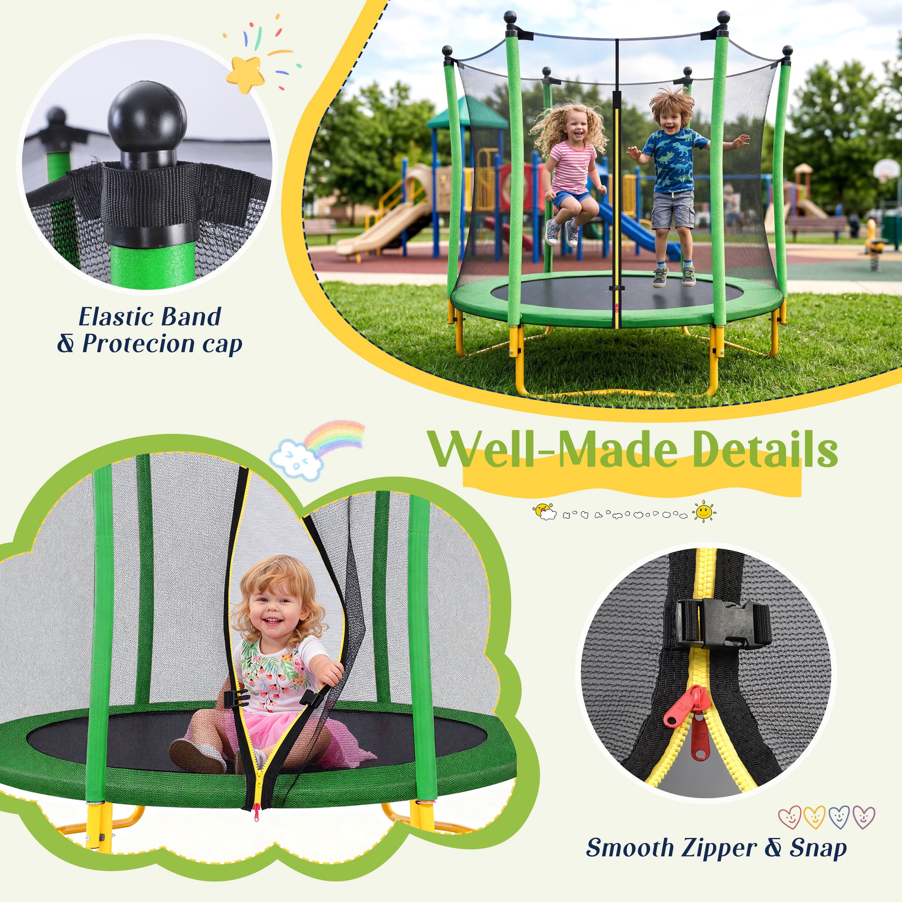 Segmart 5.5 ft Kids Trampoline with Safety Enclosure and Spring Padding (Green, 220 lb) n08kj