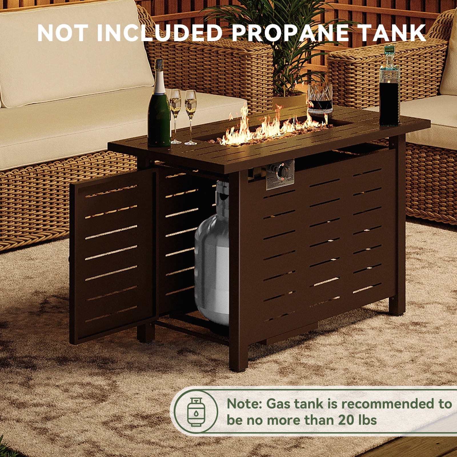 Sunmthink 42 in Propane Fire Pit Table for Patio, 50,000 BTU Outdoor Heater with Lid and Lava Rocks (Brown, 42 in) ed81v