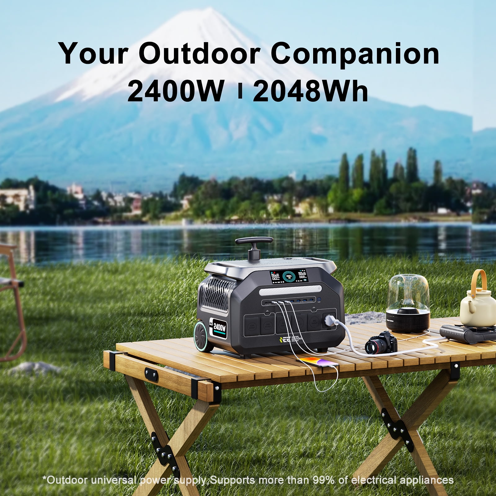 SOLTERA P2400 Solar Generator with 200W Panel, 2400W LiFePO4 Power Station, Fast Charging, APP Control, 16 Ports, UPS Battery Backup (Grey, 2048Wh) 52zmu