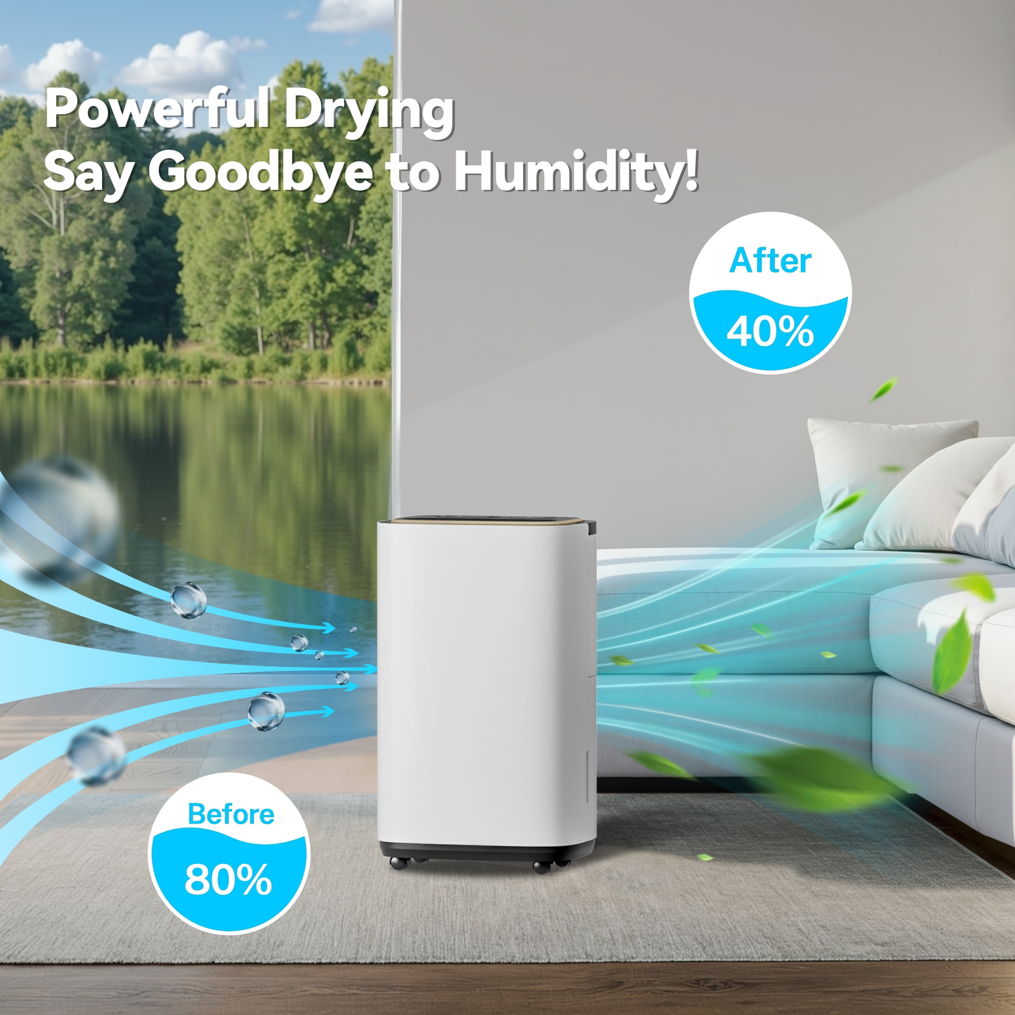 UrbanSync Dehumidifier for Large Spaces, 34-Pint Capacity, 3400 Sq.Ft Coverage, 3 Modes with Continuous Drainage Hose (White and Gold, 0.7 Gallon Tank) sj0sf