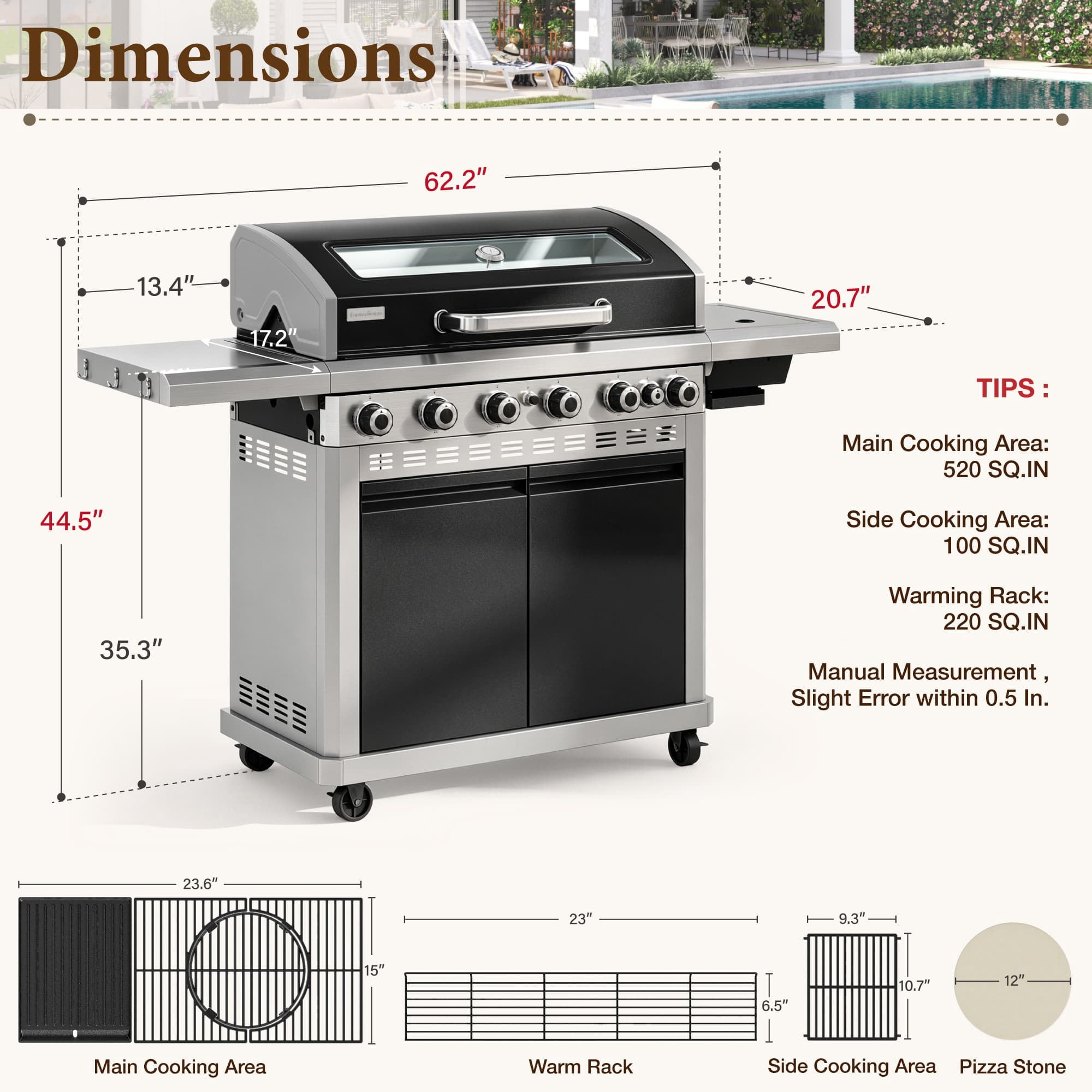 MF Studio 6-Burner Propane Gas Grill with Infrared Side Burner and Griddle Zone (Black, 840 sq.in) w78tr