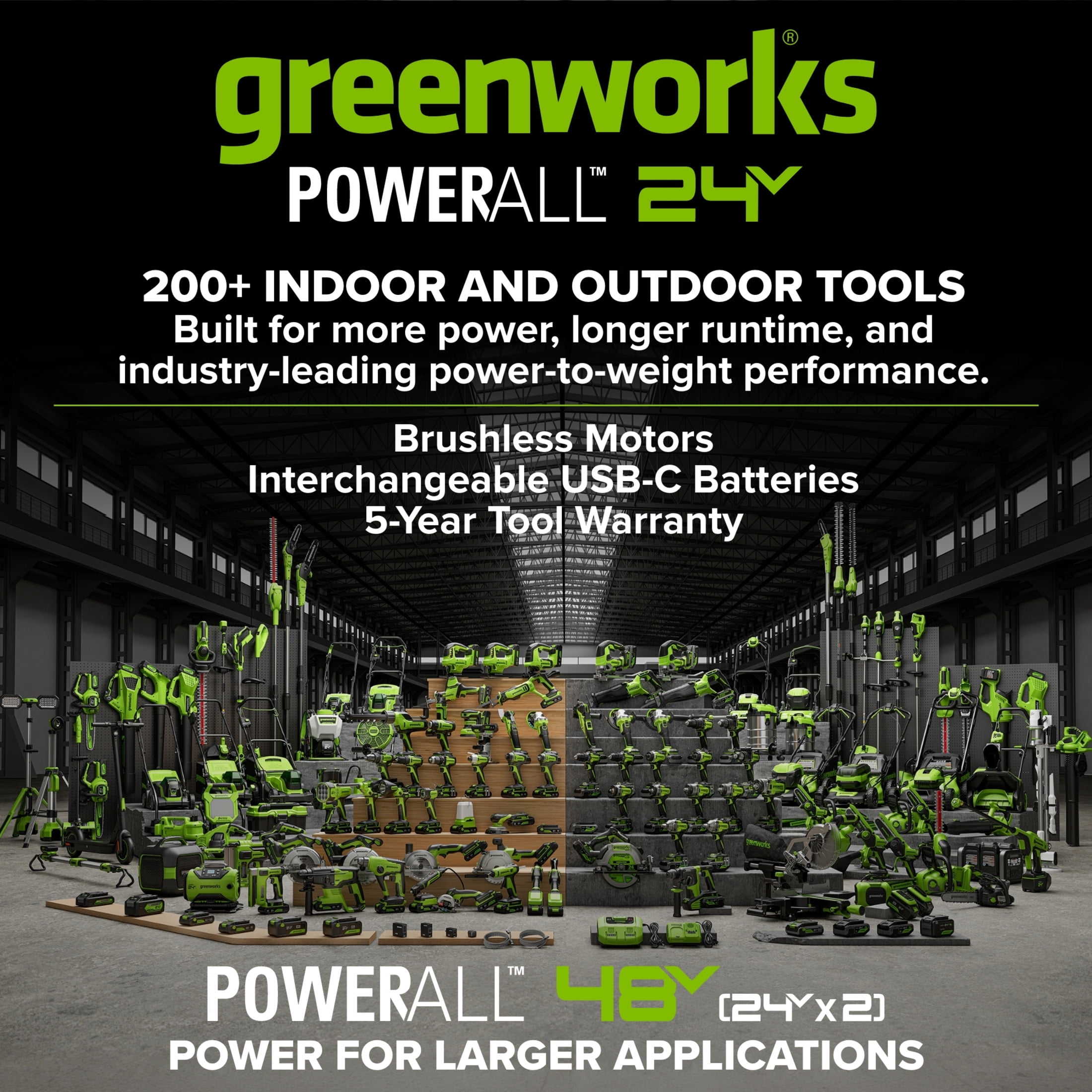 Greenworks PowerAll 24V Brushless Impact Driver Kit with 2.0 Ah USB-C Battery and Charger (Green, 4.7 in) a0xpd