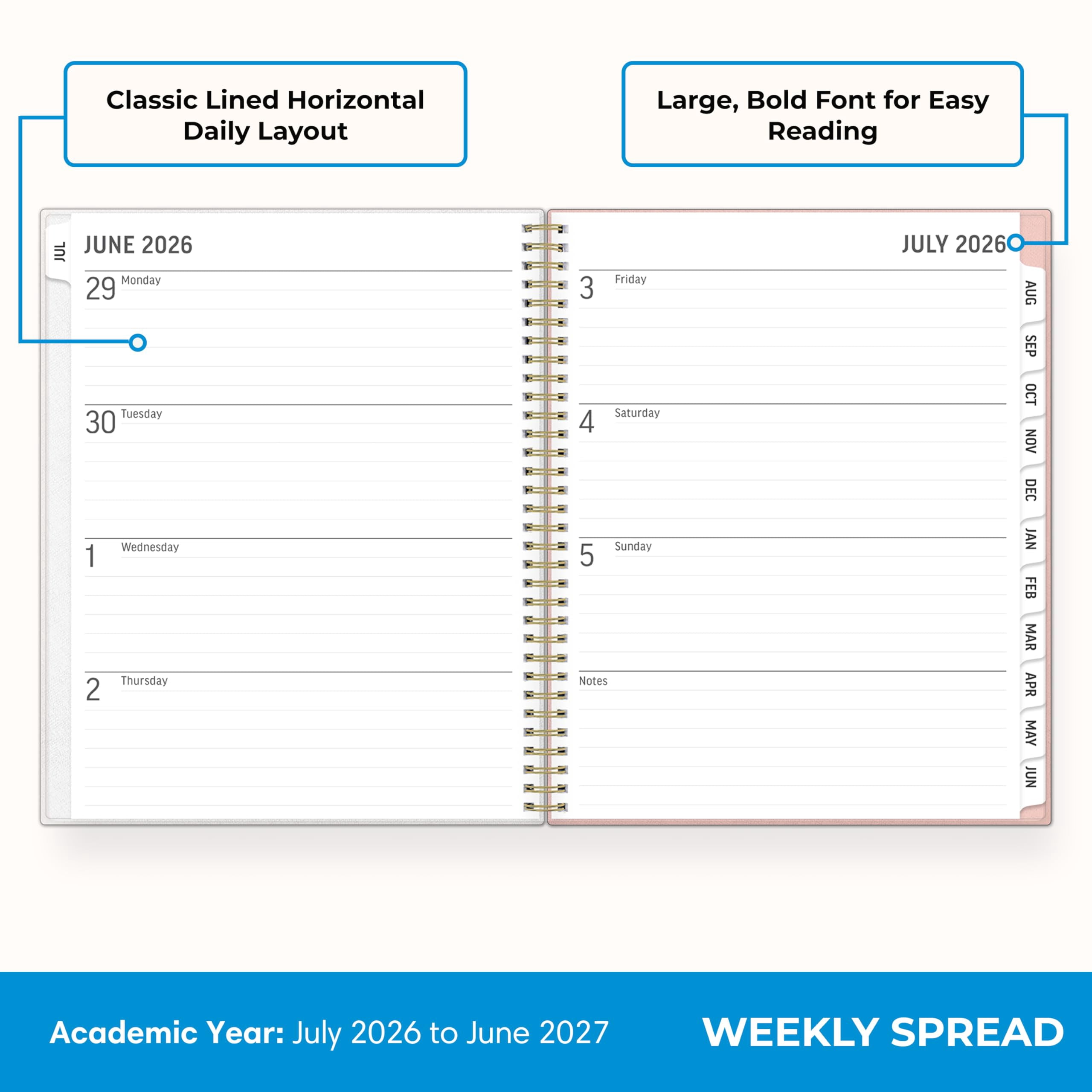 Blue Sky 2026-2027 Academic Planner, Weekly & Monthly Large Print Organizer, Charlotte Design (Blue, 8.5 in x 11 in) qygl3