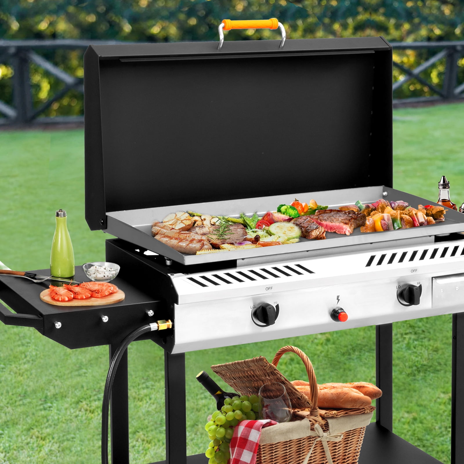 Zintown 2-Burner Outdoor Propane Gas Griddle with Portable Pan and Lid (Black, 54.5 in x 19.5 in x 38.5 in) bdngi