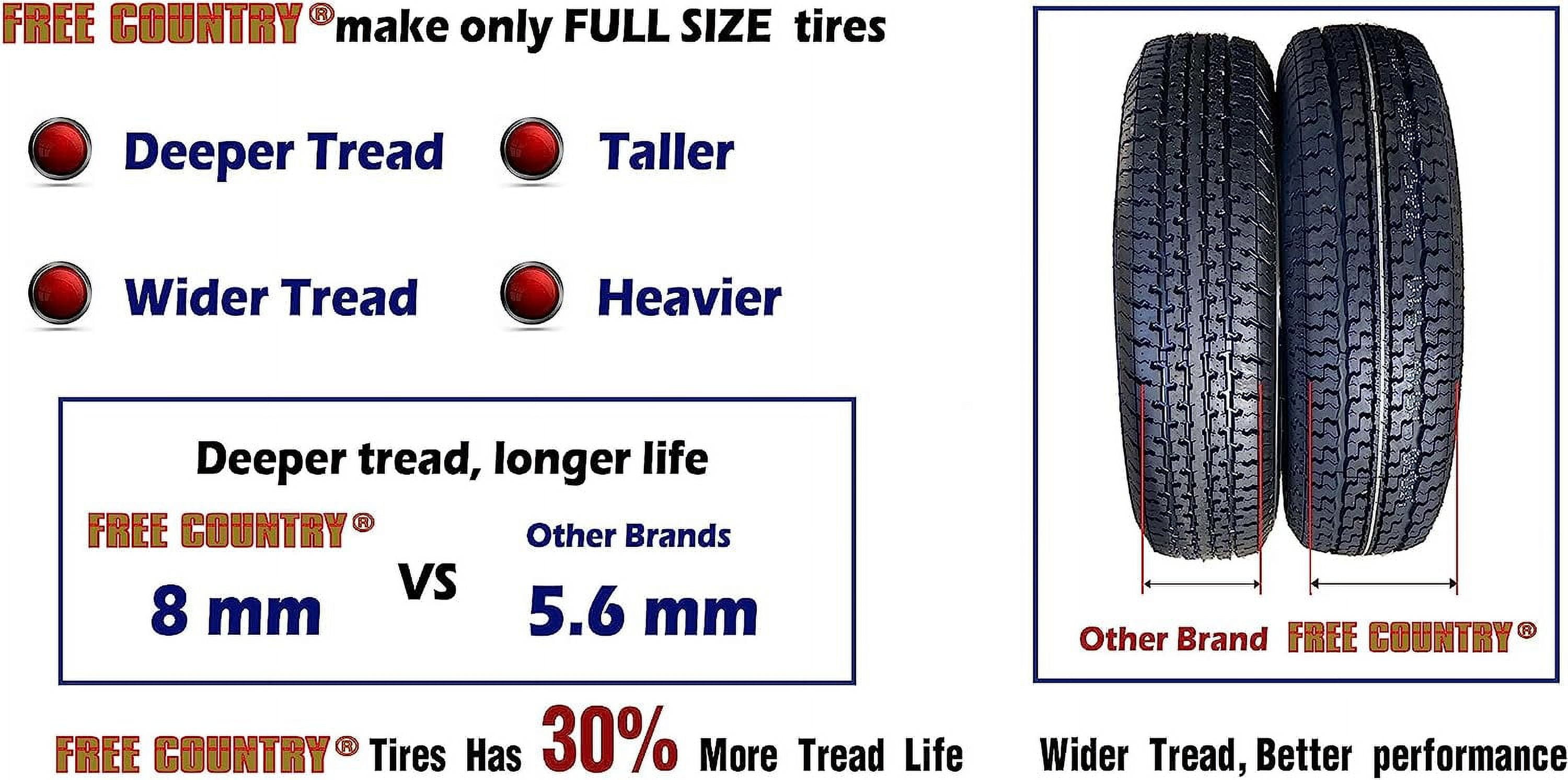 Free Country ST205/75D14 Trailer Tires Load Range C Deep Tread (Set of 4, 26.5 in Diameter) o7iio