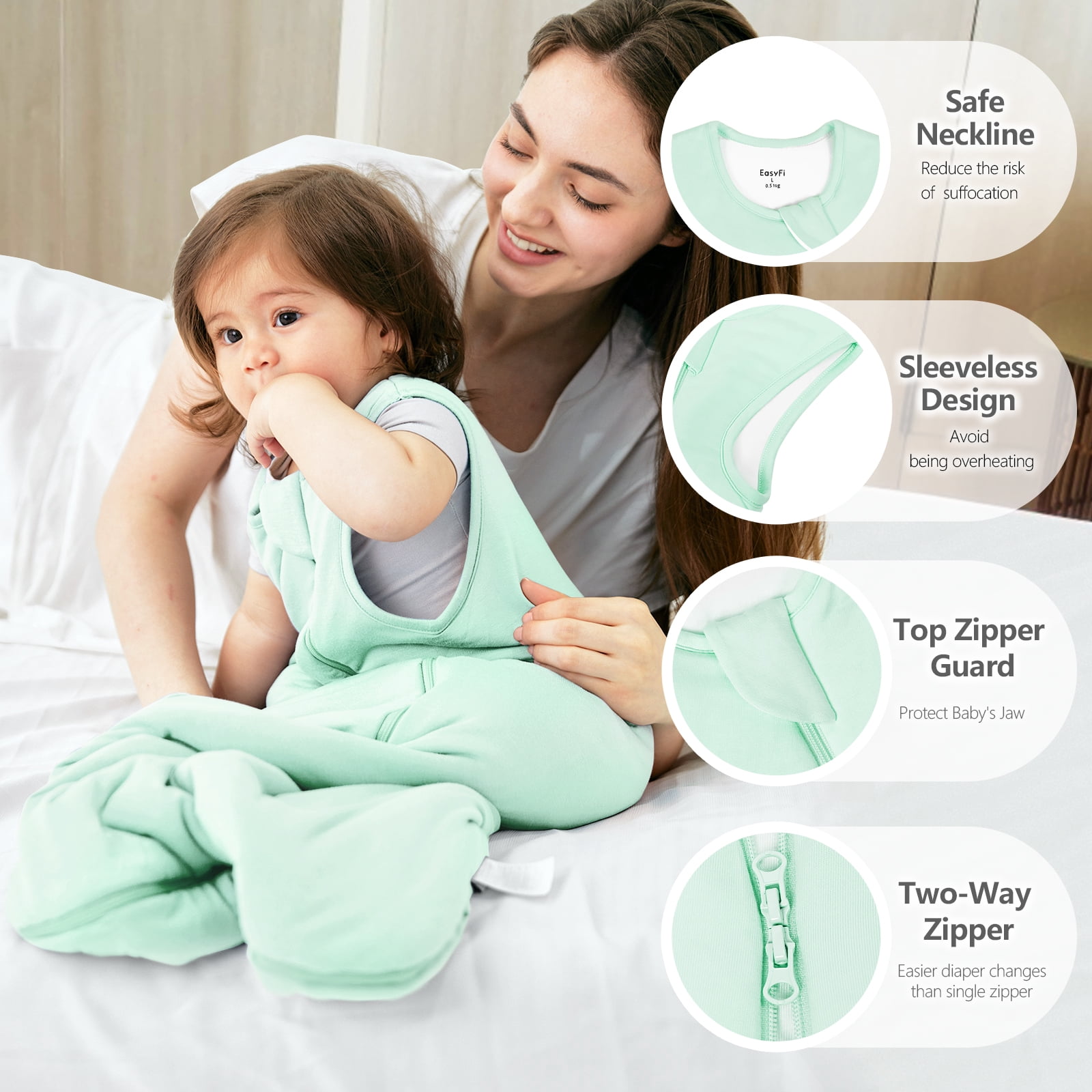 Easyfi Baby Sleep Sack Wearable Blanket, Supersoft Bamboo Sleeping Bag with 2-Way Zipper (Green, 6-12 Months) k754u