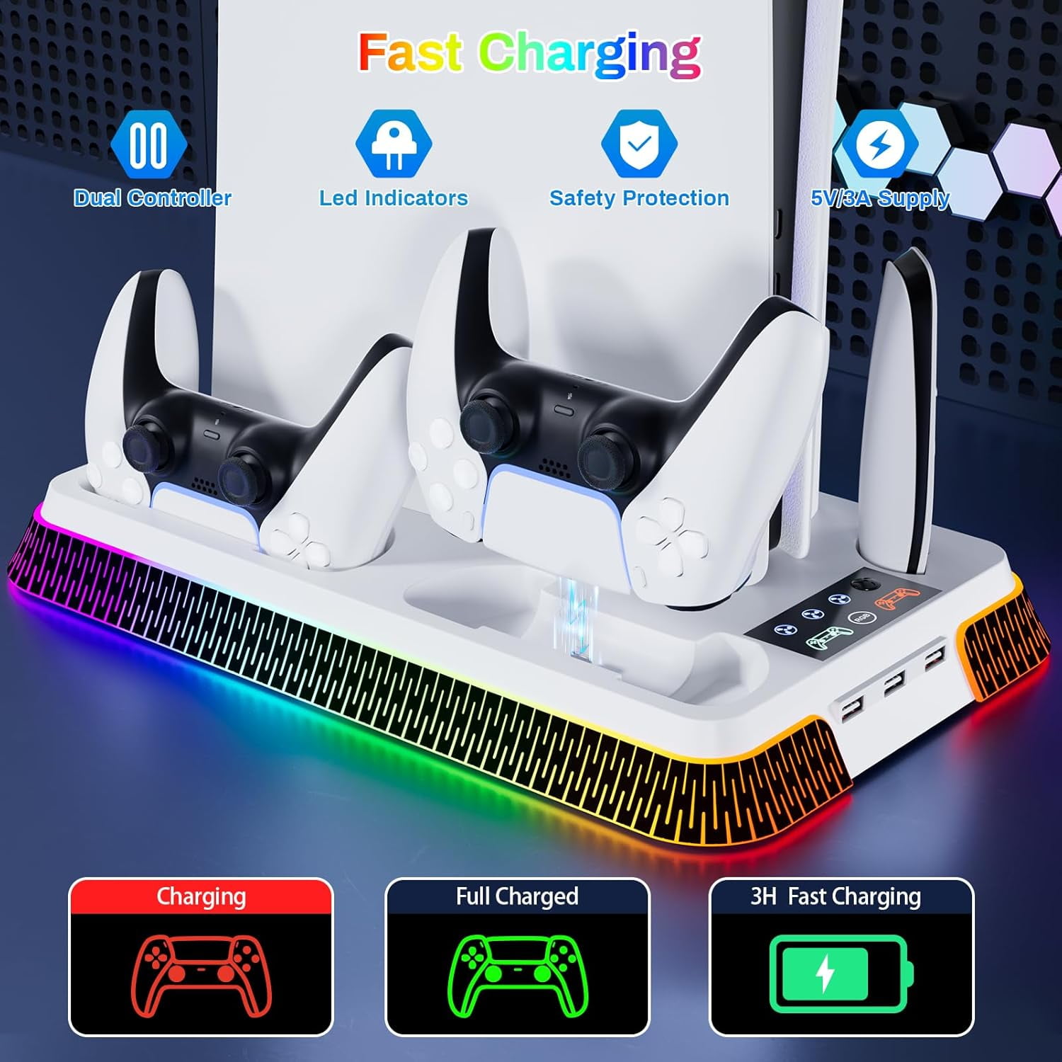 Prociv PS5 Cooling Stand with Dual Controller Charger and Headset Holder (White, 1 Pack) i0993