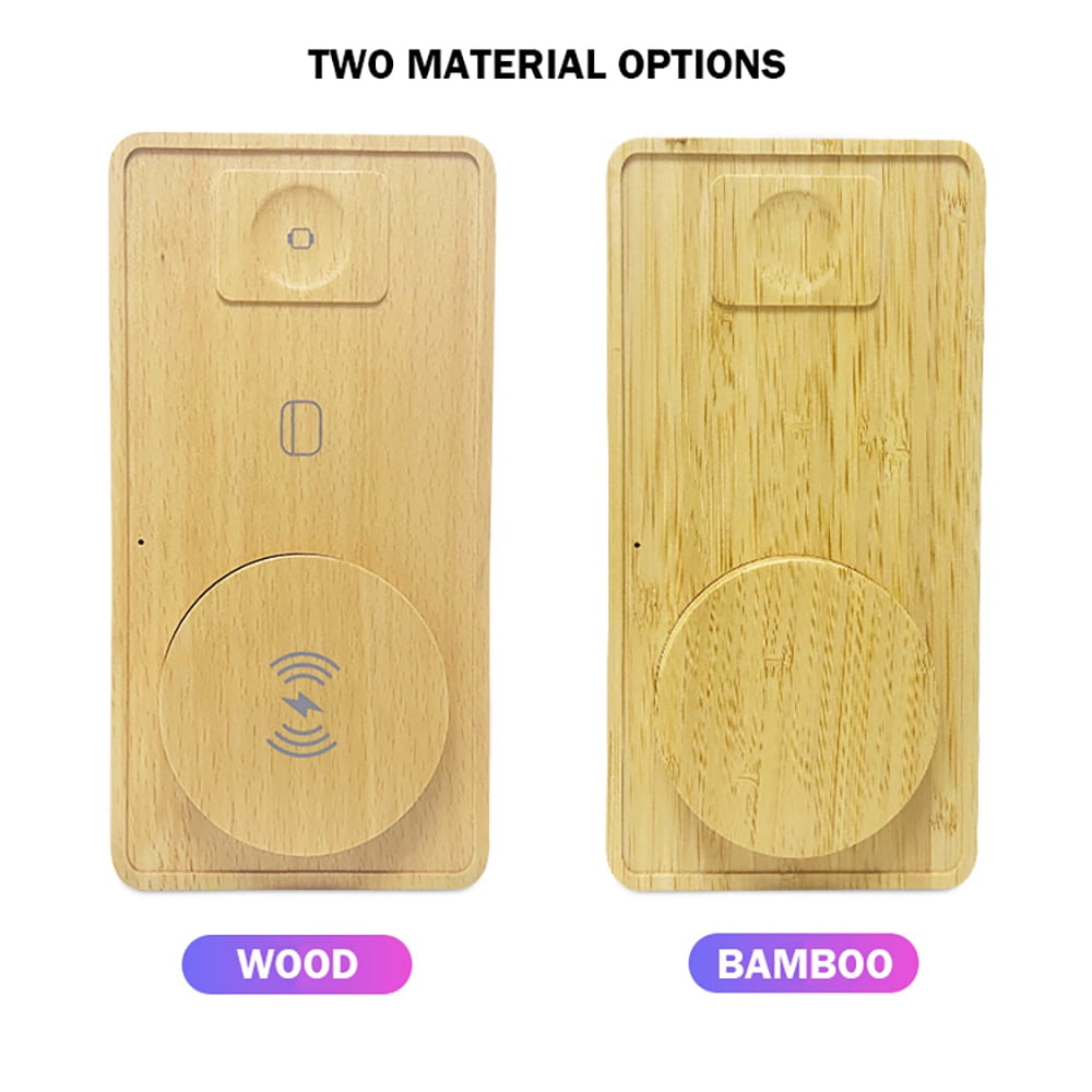 AARONMEI 3-in-1 Wireless Charging Station, Fast Charging Pad for Phone, Watch, and Headphones (Bamboo Wood, 1 Pack) ndk2p