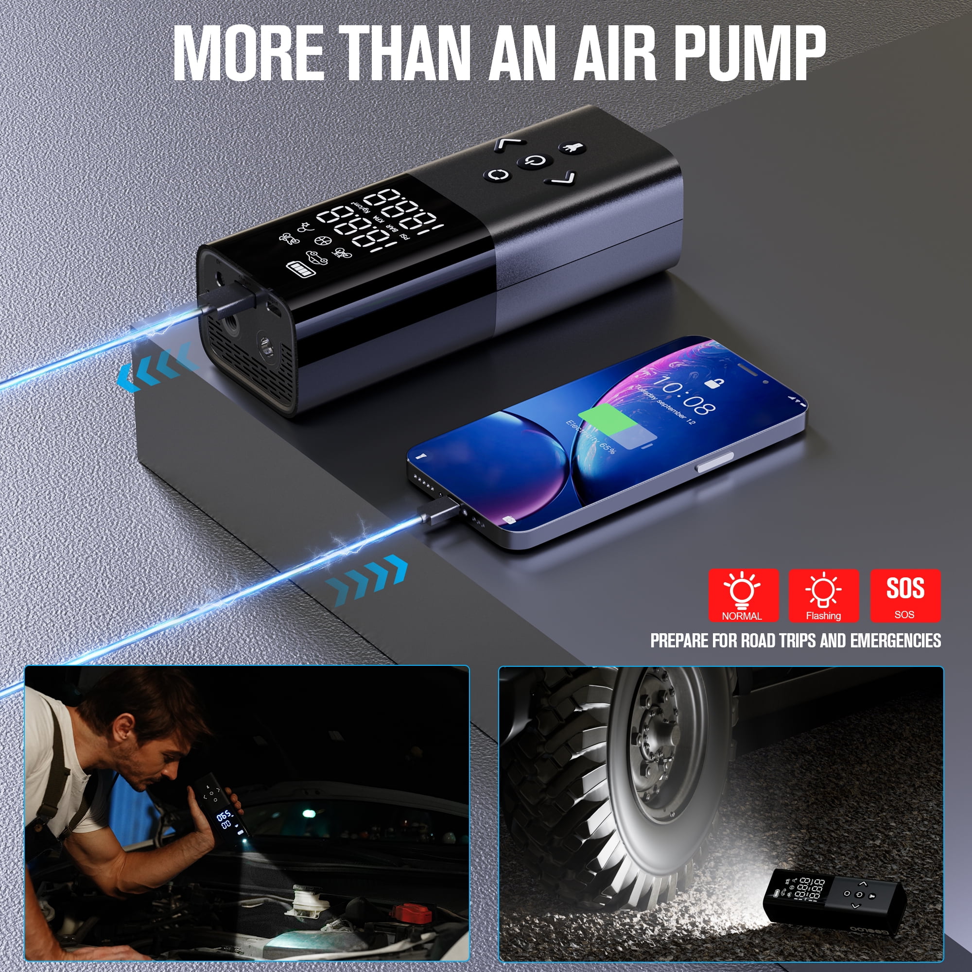 Gooloo AP150 Cordless Tire Inflator Portable Air Compressor, 150 PSI Digital Pump for Car Tires (Black, 6000mAh) 2yewd