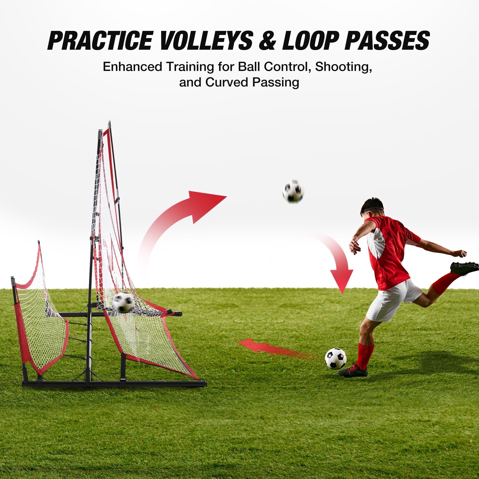 WARMOUNTS 2-in-1 Soccer Rebounder Net, Portable Training Equipment for Solo and Team Practice (Red, 73 in x 49 in) kvew8