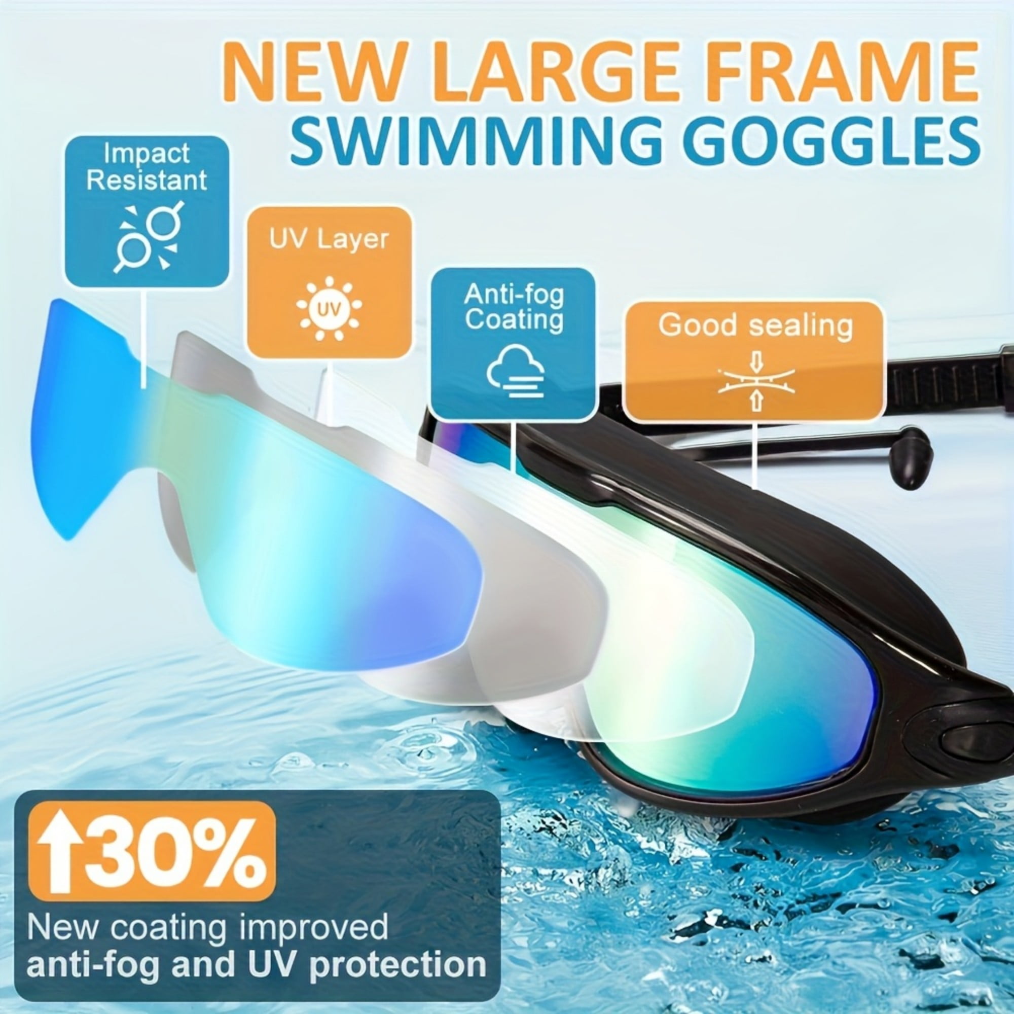 Mapskey Swim Goggles with Anti-Fog Wide Angle Lenses, Leak-Proof Comfort Fit for Adults (Black, One Size) 2rqlq