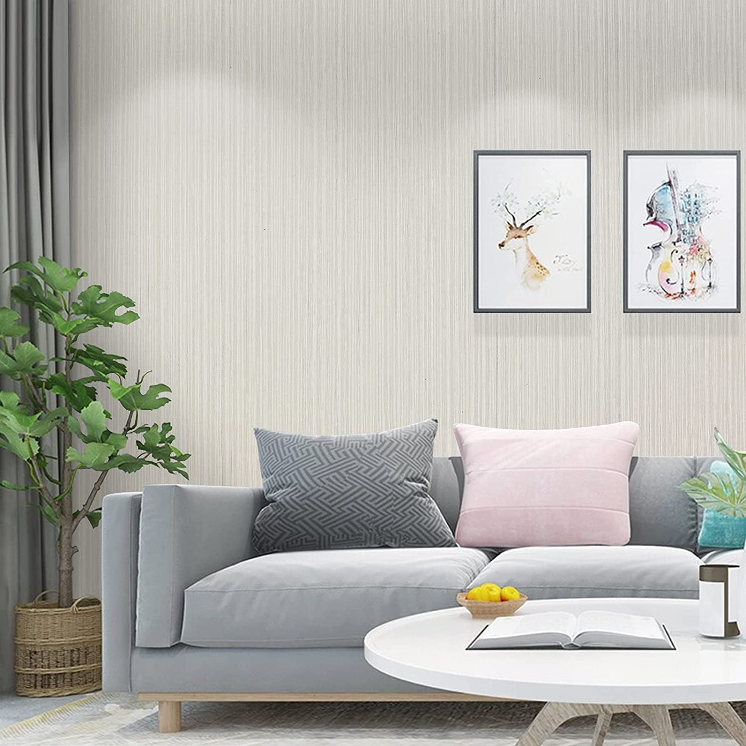 UMIGGEE Faux Grass Cloth Textured Wallpaper Peel and Stick Contact Paper for Furniture and Walls (Beige, 17.7 in x 118 in) 8ke71