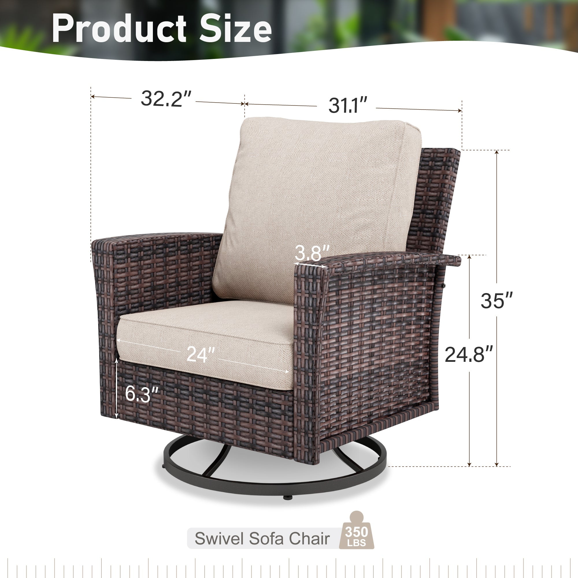 MF Studio 2-Piece Outdoor Swivel Patio Club Chairs with Cushions and High Backrests (Beige, 35 in) jvzjw