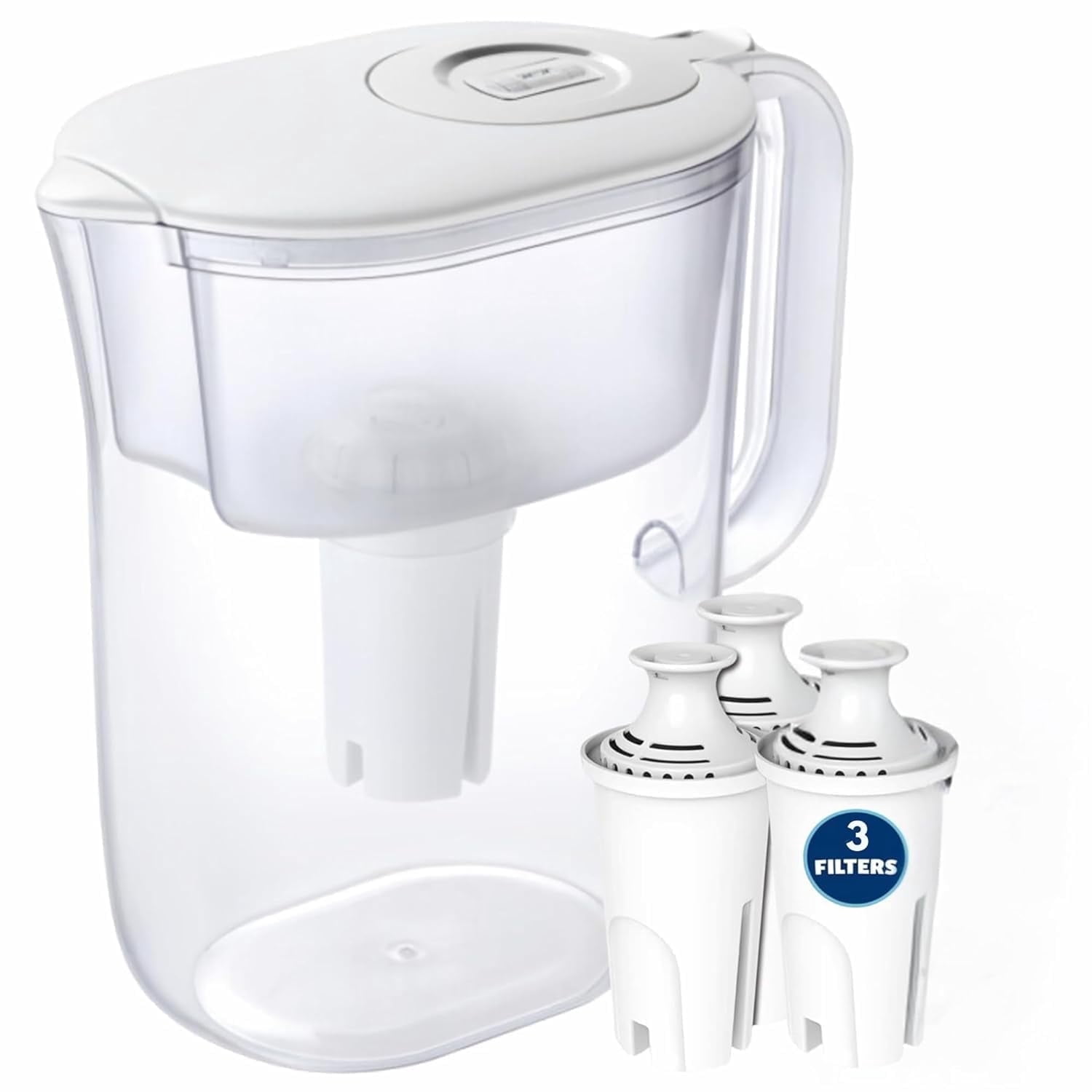 JOEY'Z Water Filter Pitcher with 3 Replacement Filters and Electronic Indicator (White, 7 Cup) kaer3