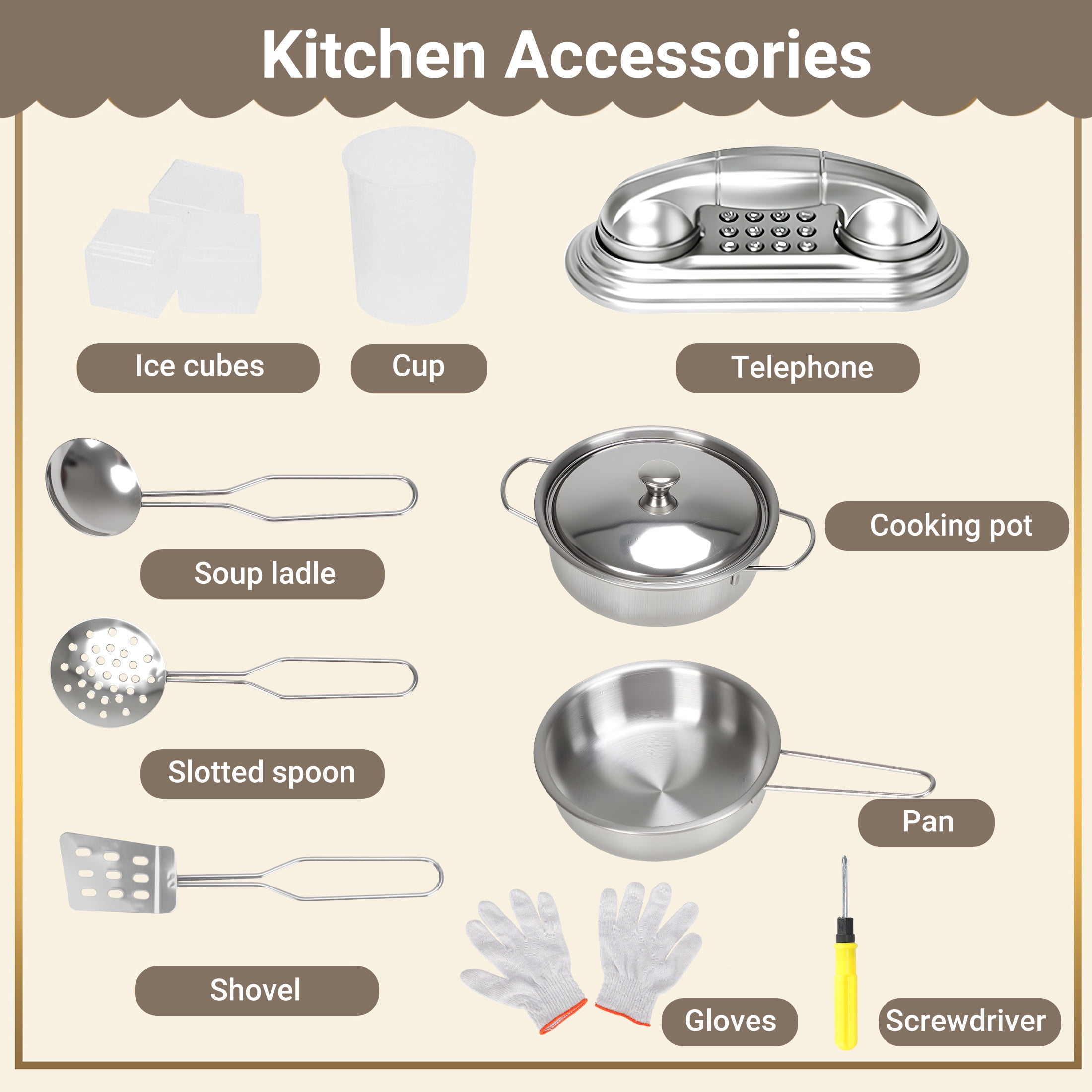 COCLUB Wooden Kids Play Kitchen Set with Chalkboard, Ice Maker, and Cookware Accessories (White, 33.07 in x 10.62 in x 31.5 in) zl9uh