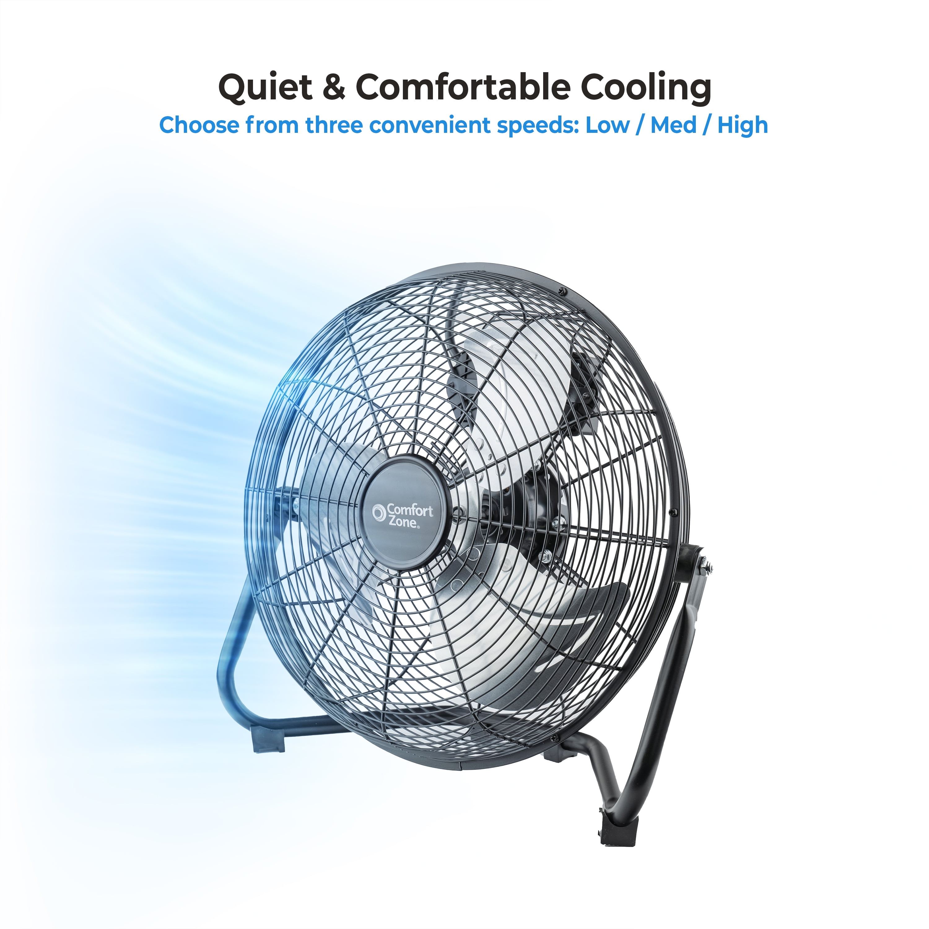 Comfort Zone 12 in. All-Metal Floor or Desk Fan (Black, 12 in) 1x6wd