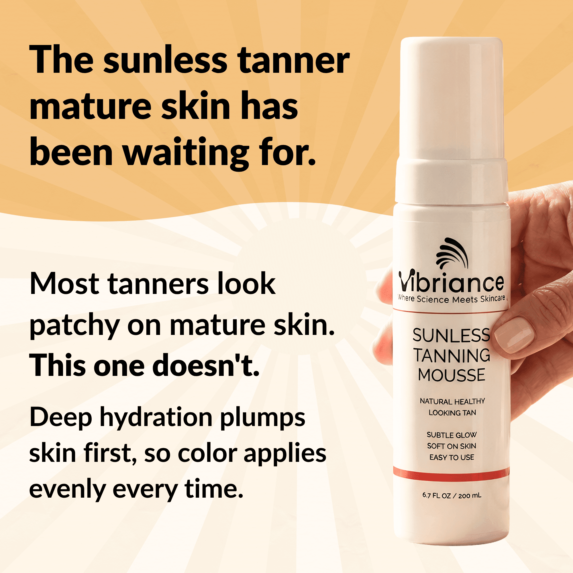 Vibriance Sunless Tanning Mousse for Mature Skin, Self-Tanner for Face and Body, Streak-Free Buildable Golden Glow (6.7 fl oz) 4941v