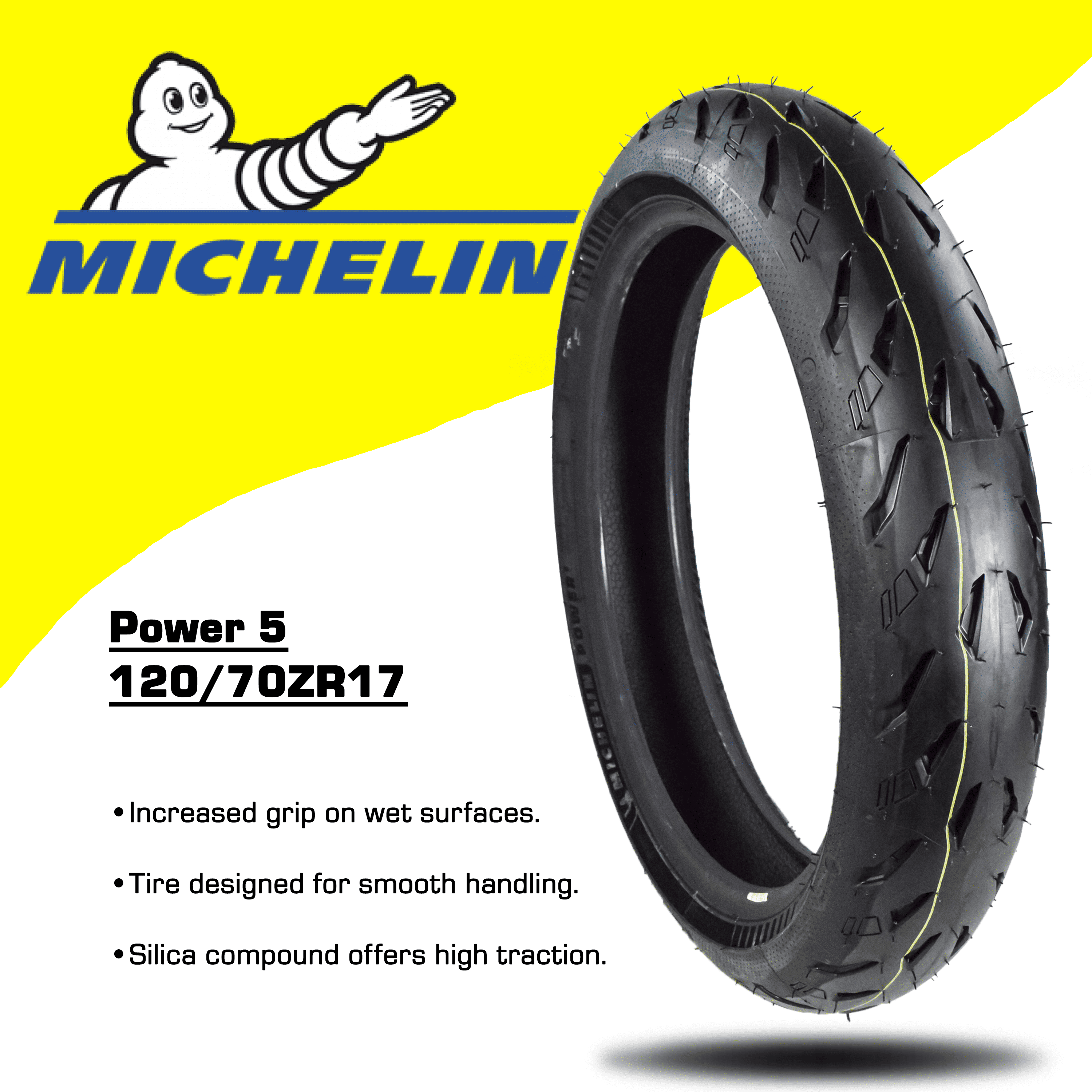 Michelin Pilot Power 5 Front Radial Motorcycle Sport Bike Tire (120/70ZR17, 58W) 58s95