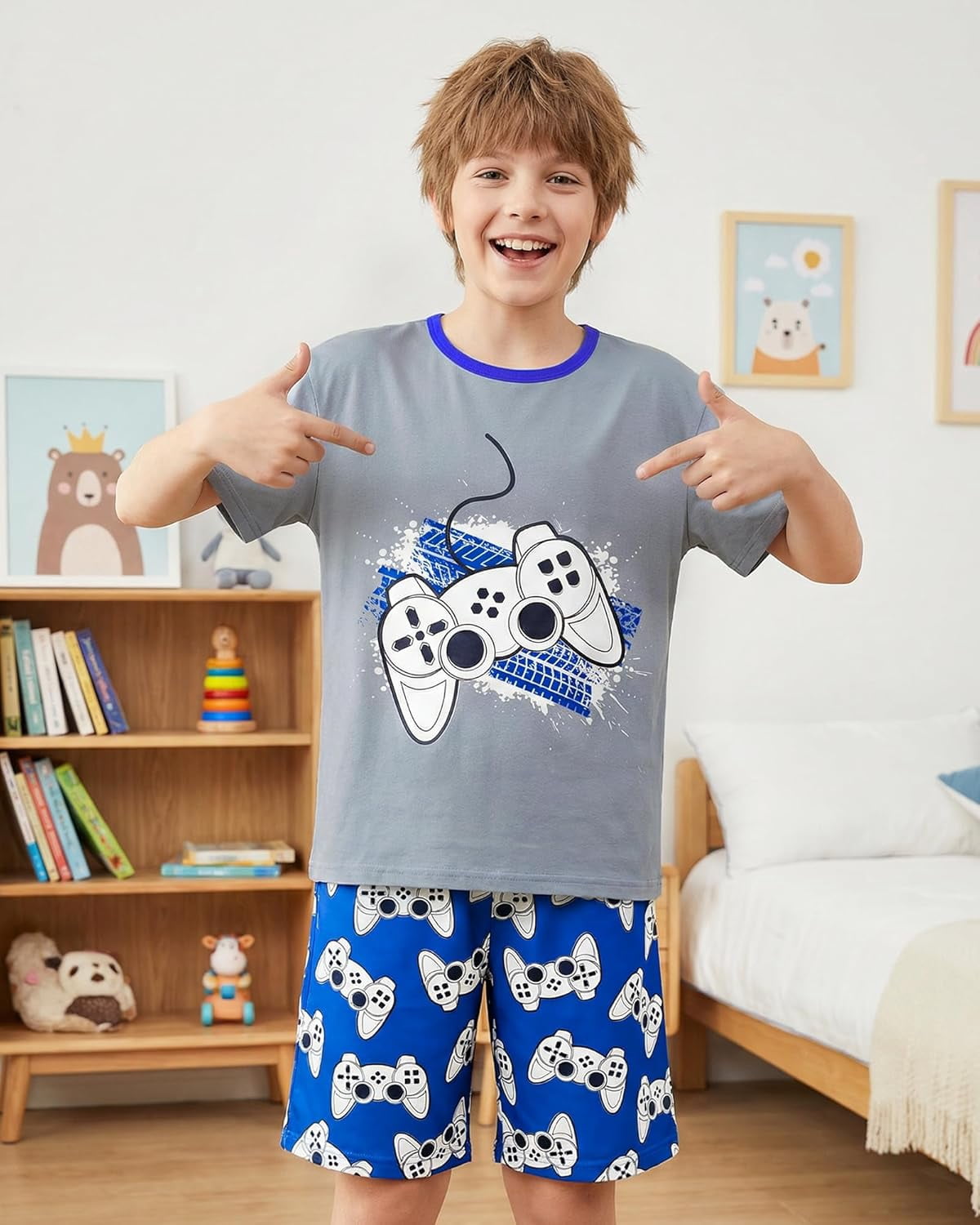 Fiodrimy Boys Summer Short Sleeve Pajama Set (Grey, Size 8-14) dmigw