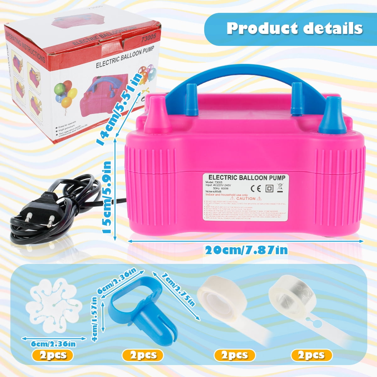 Vensio Electric Balloon Pump Dual Nozzle Inflator for Party Arch Garland Kit (Rose Red, 1 Unit) 8p346