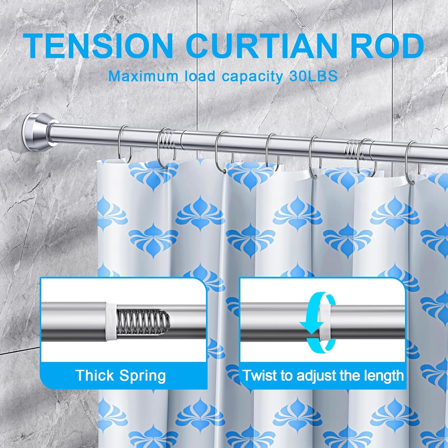 TITGIPE Adjustable Shower Curtain Rod, Stainless Steel Rust-Resistant Spring Tension Rod for Bathroom (Silver, 27-76 in) kb49g