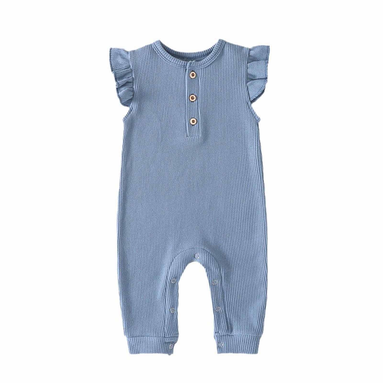 Bovxnpu Infant Baby Sleeveless Cotton Romper Fly Sleeve Jumpsuit (Blue, 12 Months) r7sn7