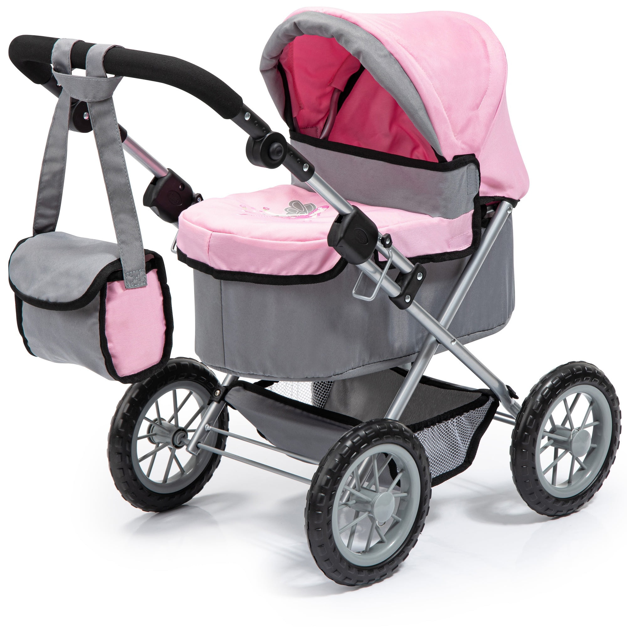 Bayer Design Trendy Baby Doll Pram with Adjustable Handle, Foldable Stroller for Dolls (Pink/Grey, 18 in) 0rt1t
