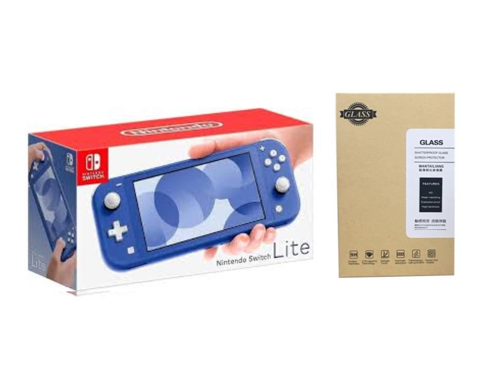 Nintendo Switch Lite Handheld Gaming Console with Tempered Glass Screen Protector (Blue, 1 Pack) jy4t5