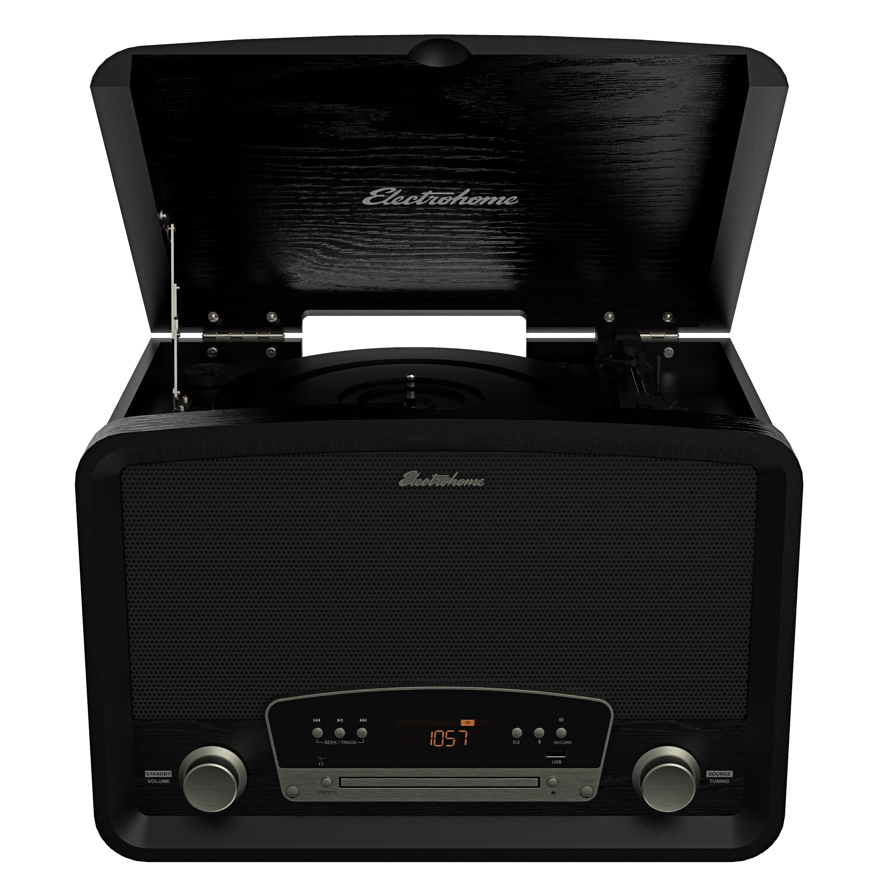 Electrohome Kingston 7-in-1 Vintage Vinyl Record Player Stereo System with Bluetooth and CD Player (Black, 1 Unit) nf5bu