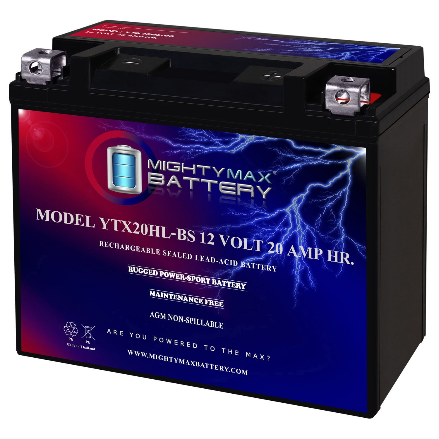 Mighty Max Battery YTX20HL-BS 12V 20AH AGM Sealed Lead Acid Replacement Battery (Black, 6.88 in x 3.50 in x 6.13 in) 06654