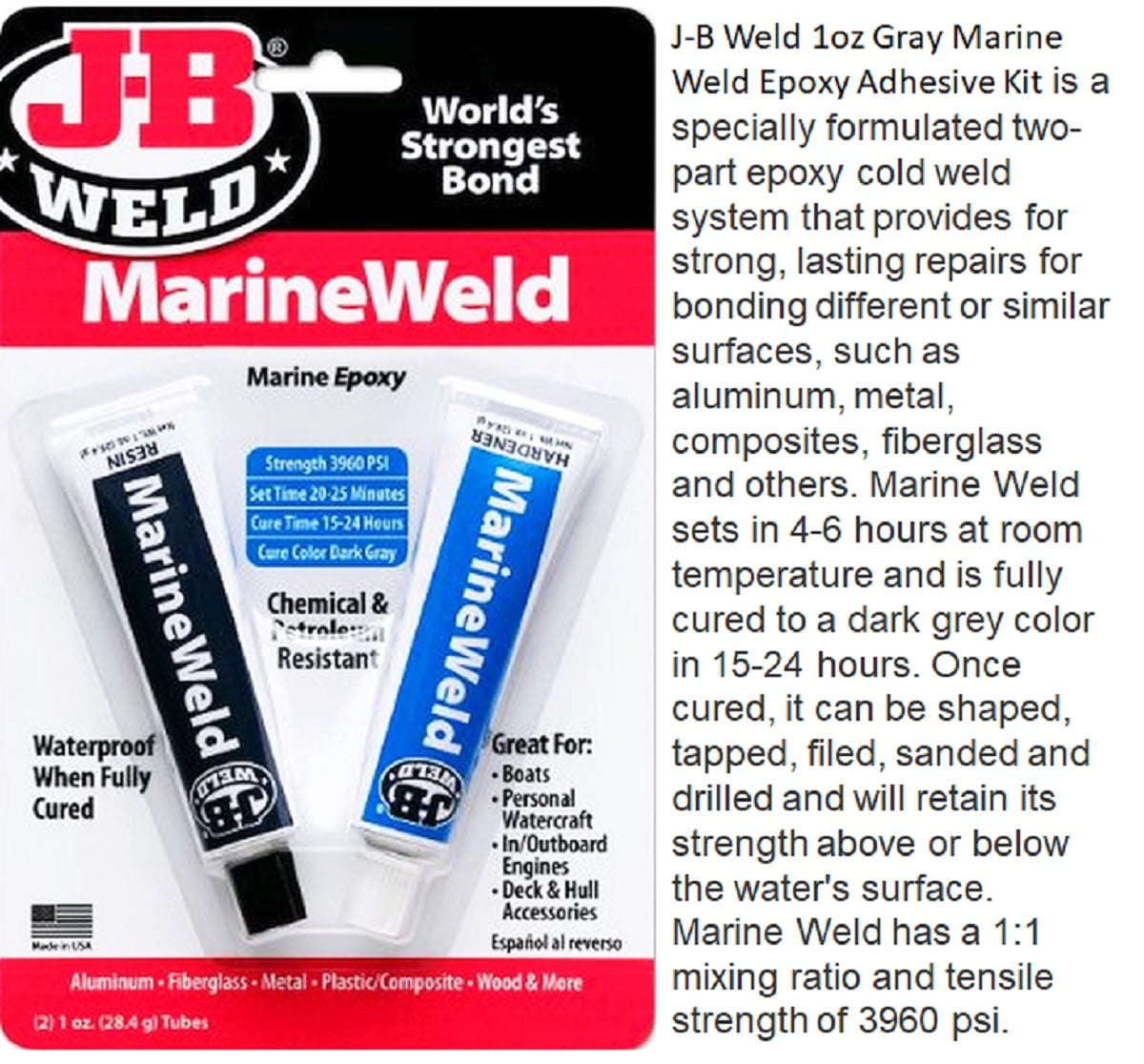 J-B Weld 8272 MarineWeld Epoxy Adhesive (Grey, 2 oz) y0hc0 - Image 5