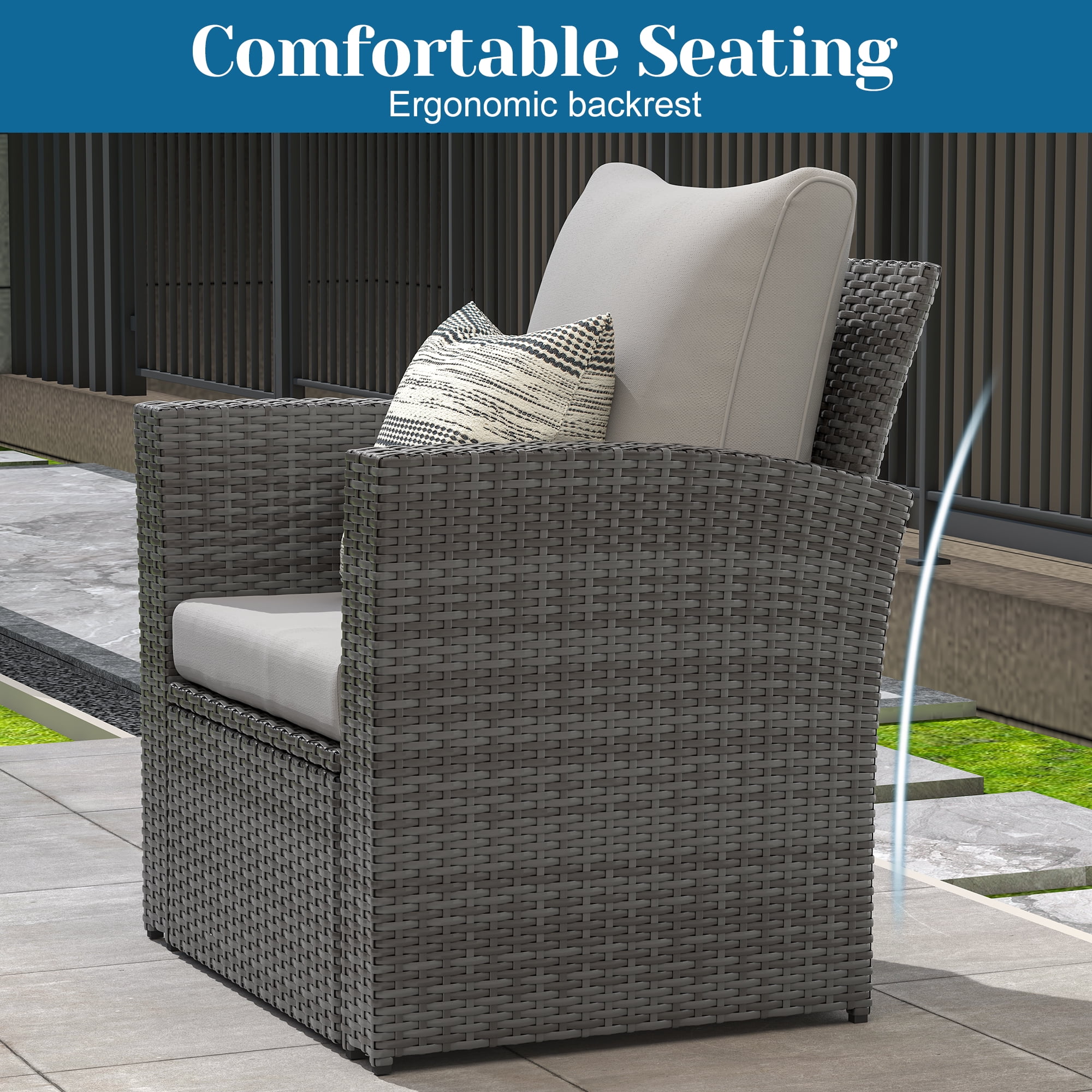 Heynemo 4-Piece Outdoor Patio Furniture Set, Wicker Sectional Sofa with Coffee Table (Gray, 4-Piece Set) sn4ow