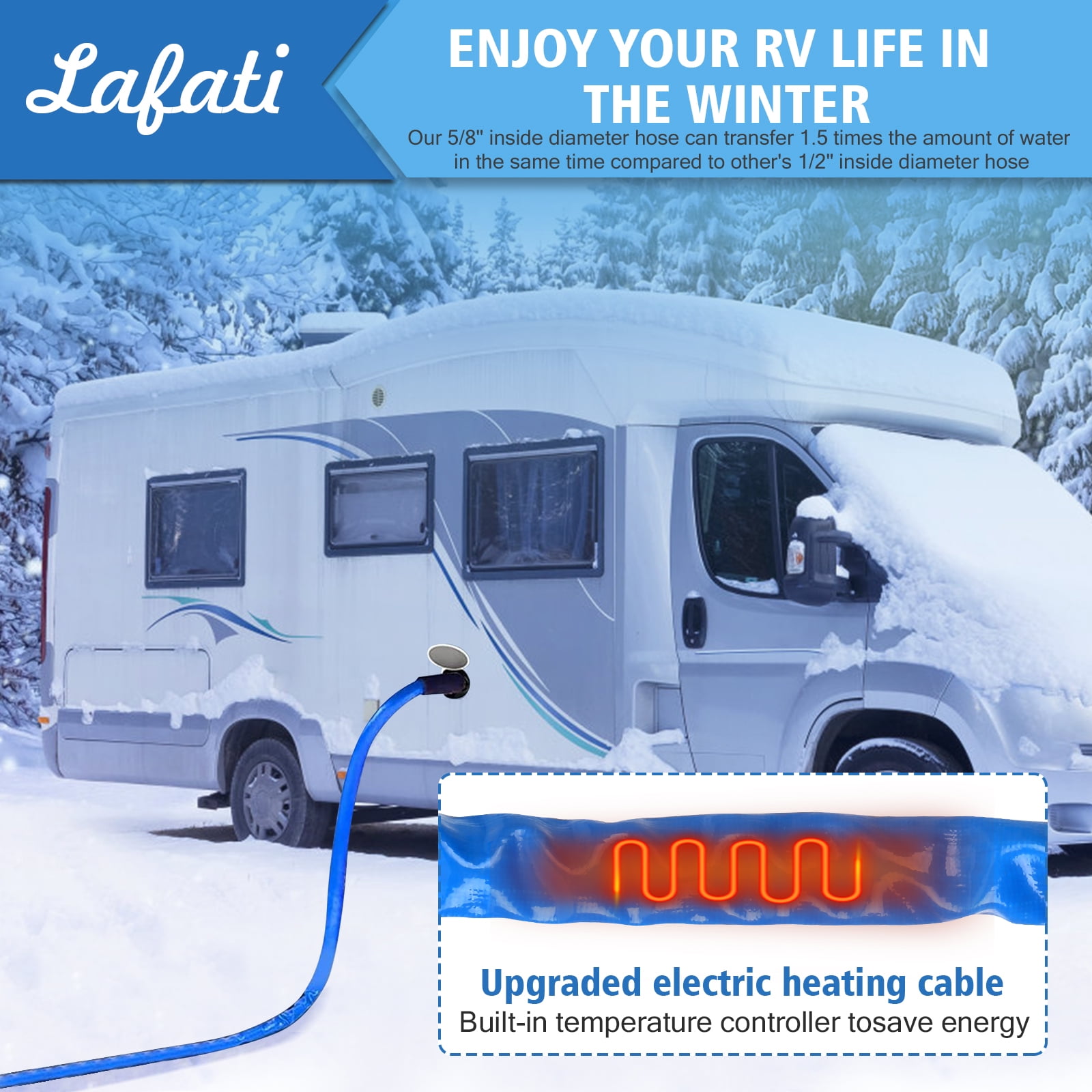 Lafati Heated Water Hose for RV, Antifreeze Drinking Water Hose with Self-Regulating Thermostat (15 ft) lmx7c