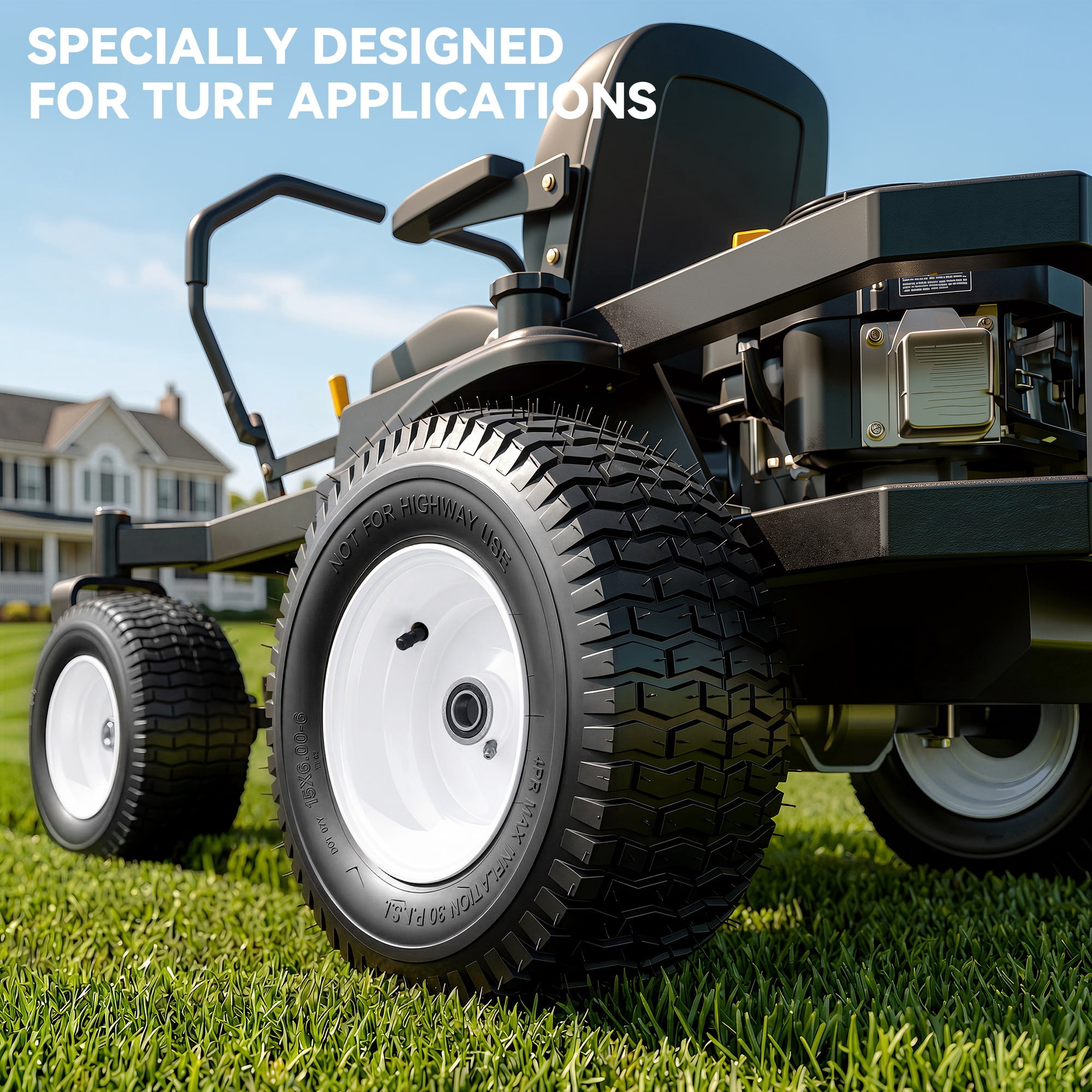 Dextrus 15x6.00-6 Lawn Mower Tire and Wheel Assembly (4-Ply Pneumatic, 3 in Centered Hub, 3/4 in Bearings, Set of 2) pggvs