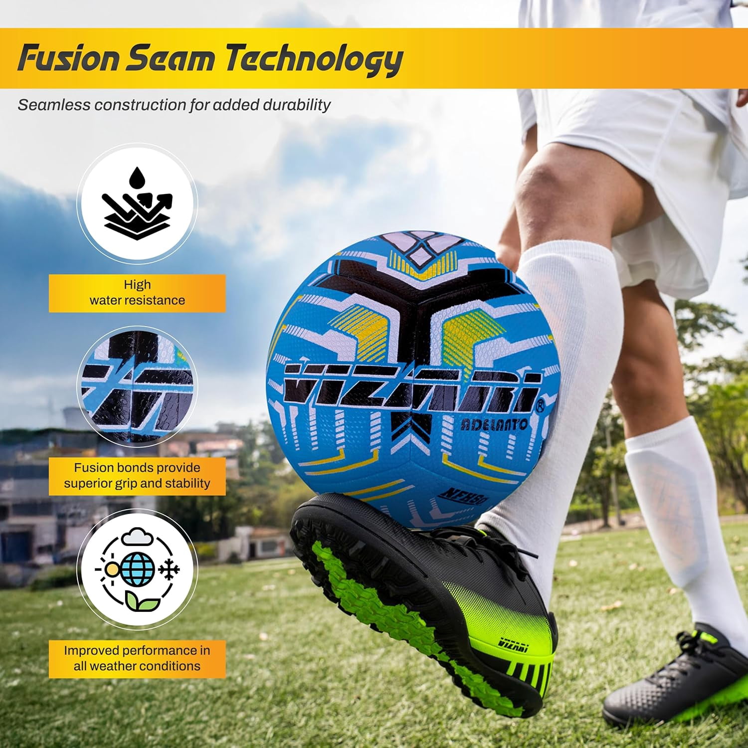 Vizari Adelanto Soccer Ball, Durable 12-Panel Design, Water-Resistant Aerodynamic Training Ball (Blue, Size 4) tdh0s