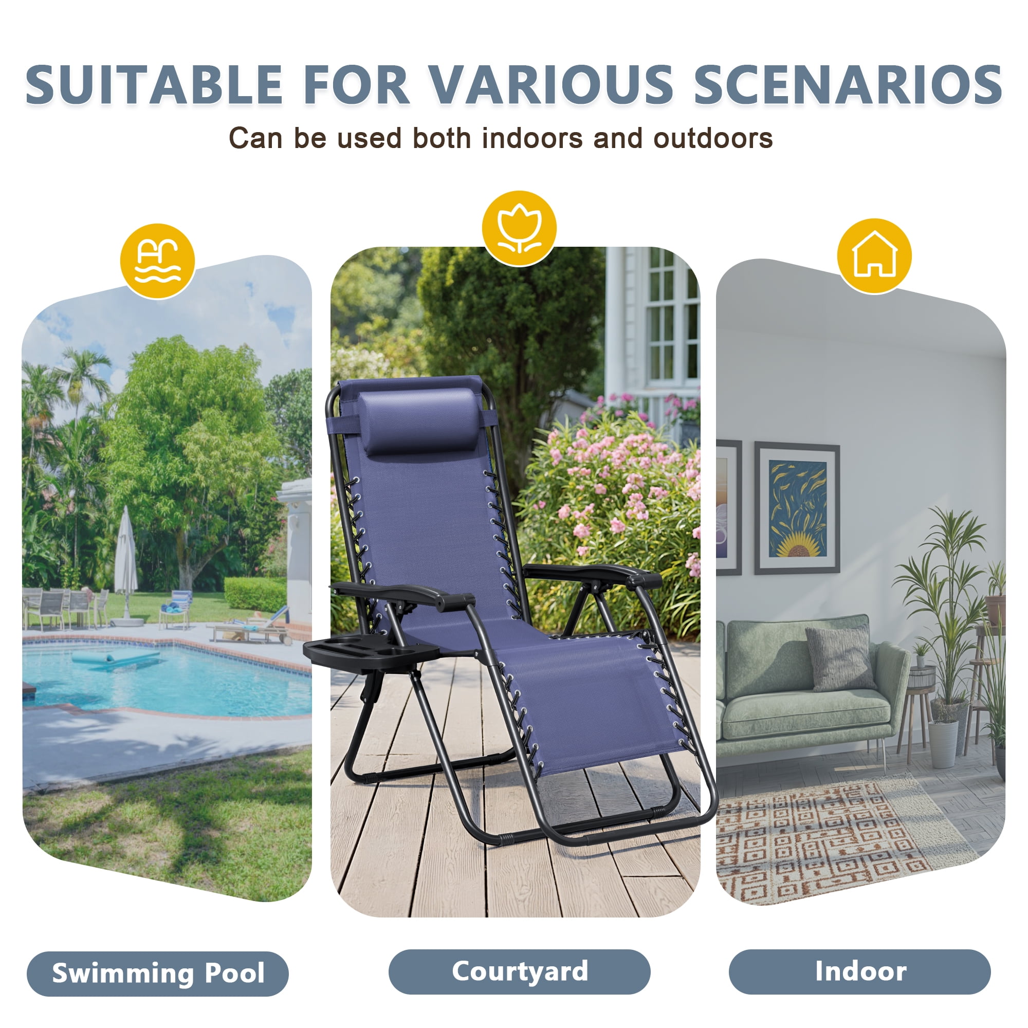LACOO Zero Gravity Reclining Patio Chair Set with Adjustable Pillow (Blue, 2 Pack) darl1