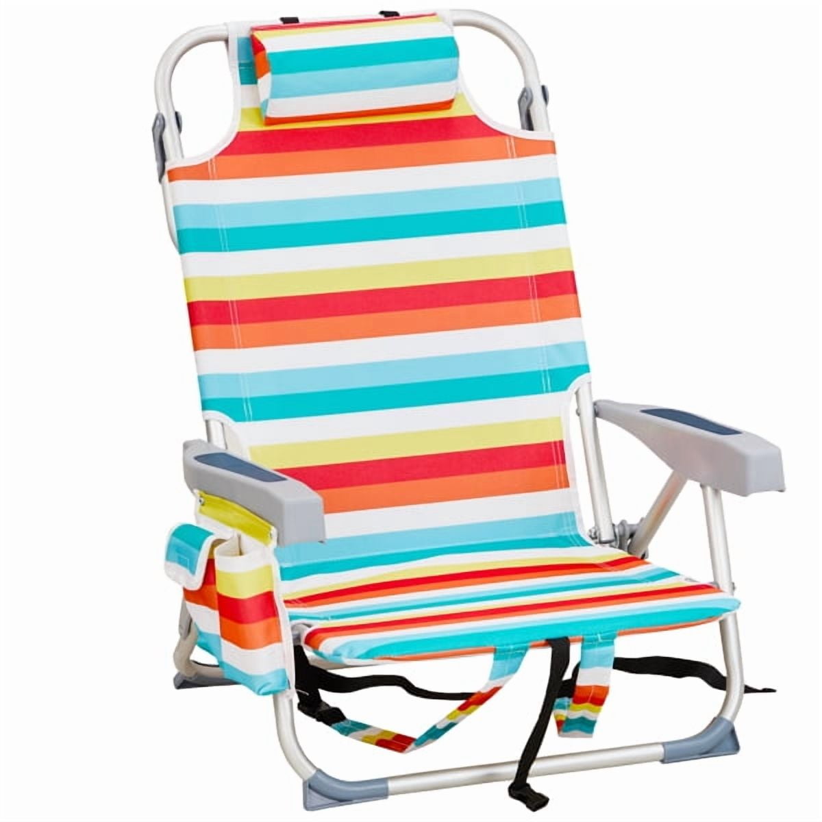 AsterOutdoor Folding Beach Chair with Adjustable Backrest and Cup Holder (Rainbow Stripes, 220 lb Capacity) d2h9m