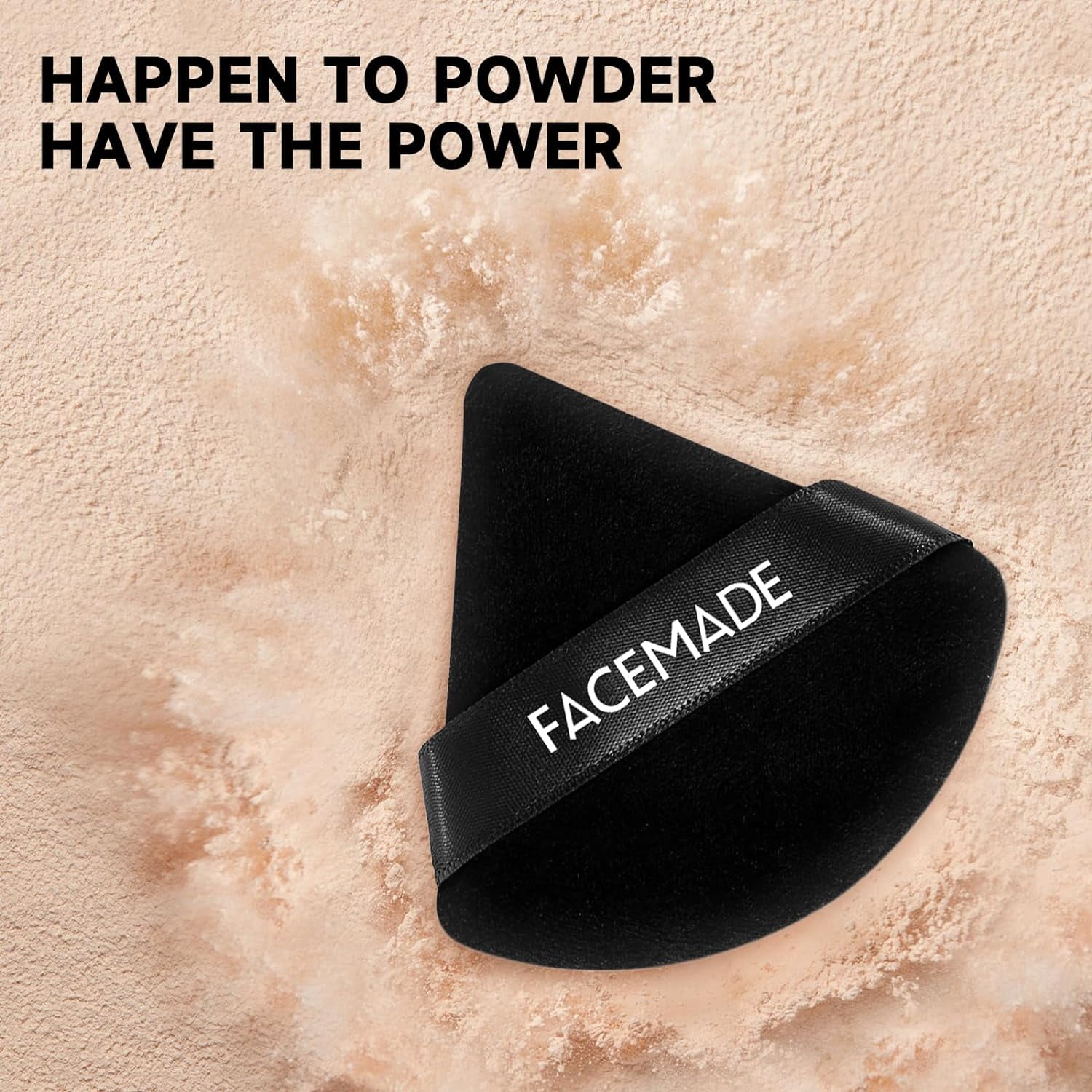 Huauo Triangle Velour Face Powder Puff Set with Storage Case (Black, 6 Pack, 2.76 in) dqd0o