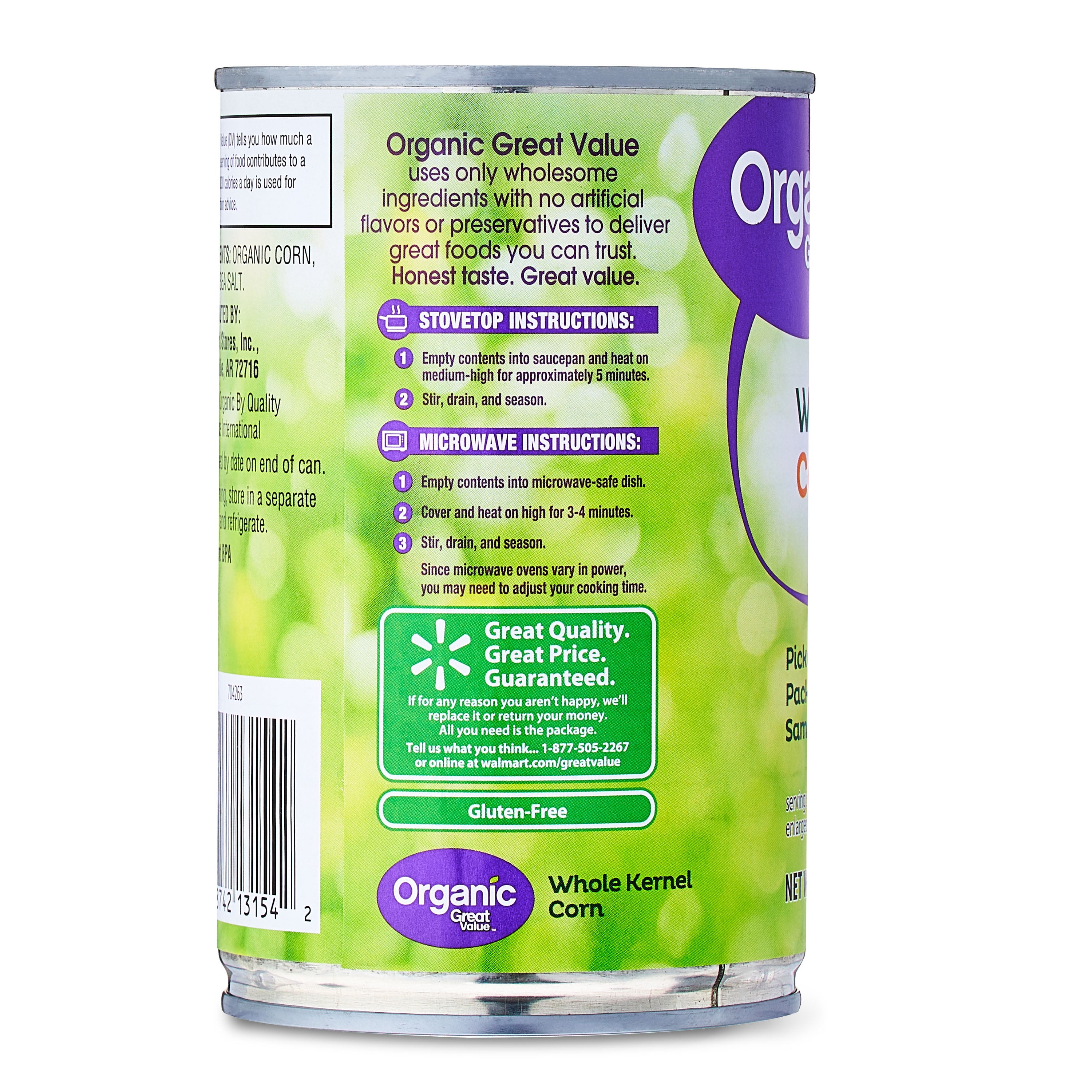 Great Value Organic Whole Kernel Corn, Non-GMO Sweet Corn (12 Pack, 15 oz) z51lv