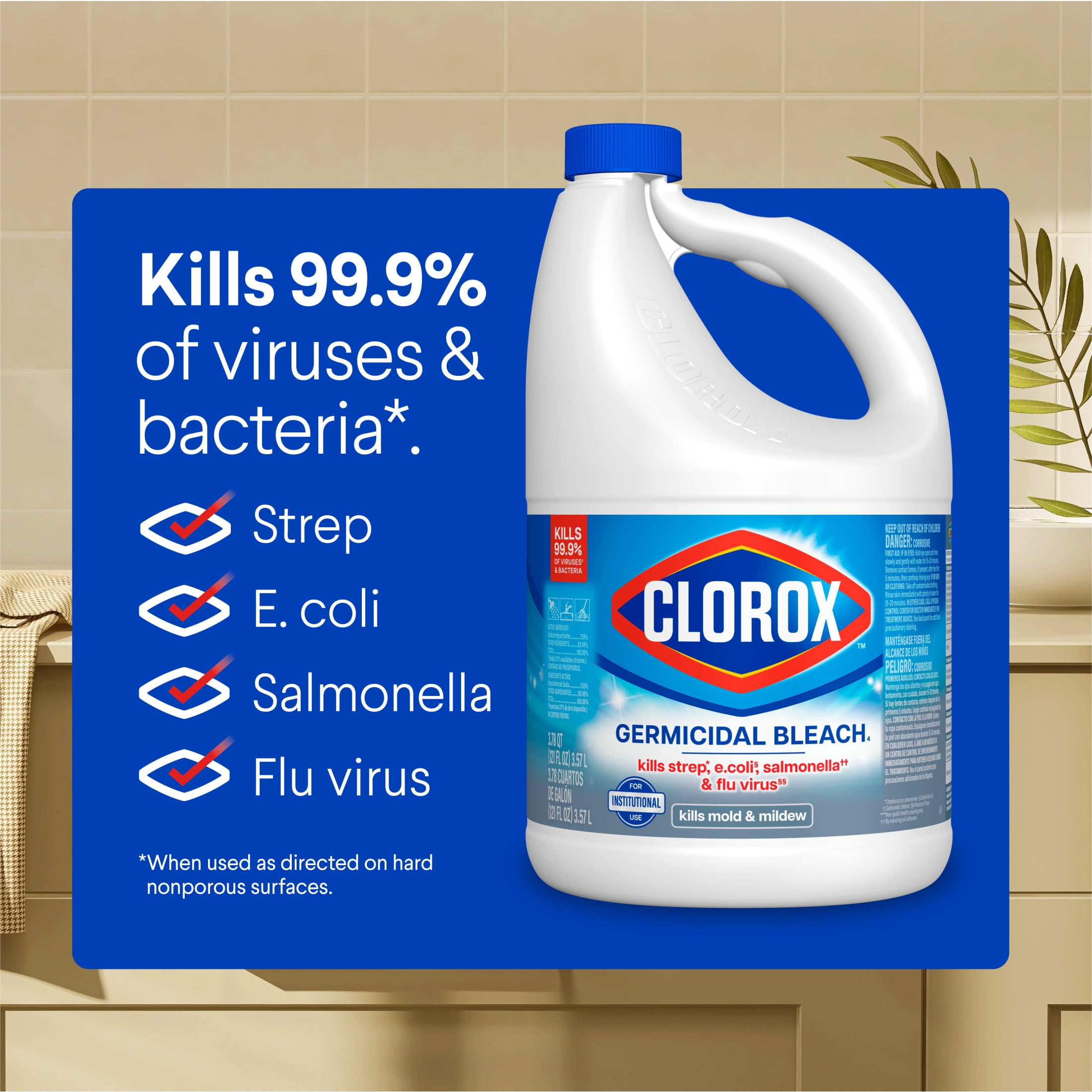 Clorox Germicidal Bleach Cleaner, Regular Scent, Concentrated Disinfectant (121 fl oz) sw00g